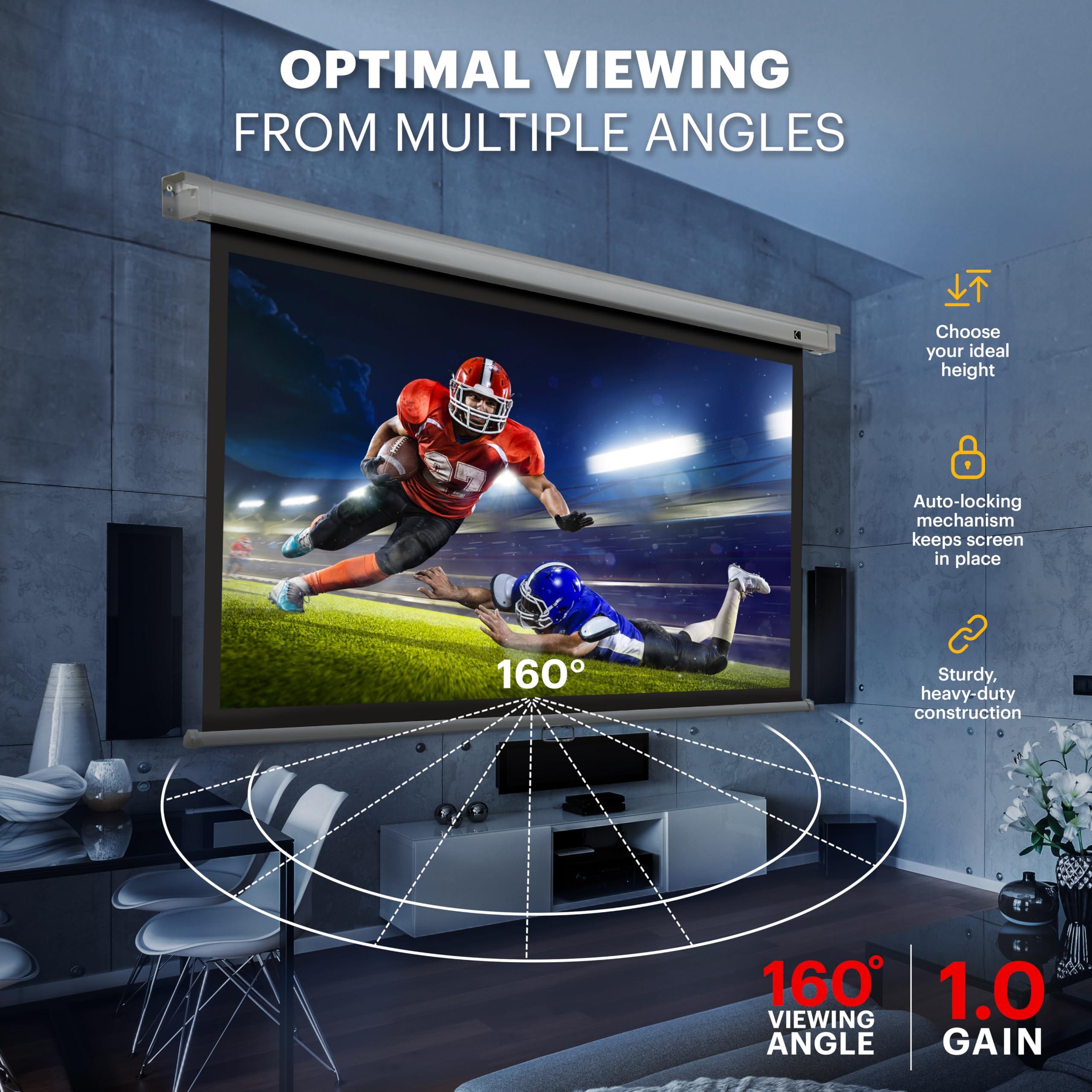 KODAK KODAK Manual Pull-Down White Projector Screen 80" Inch | Large 16:9 Office, Home Movie Theater Screen with Wall & Ceiling Mount Options, Easy-Clean Matte Fabric & Retractable Hanging Design | Indoor.