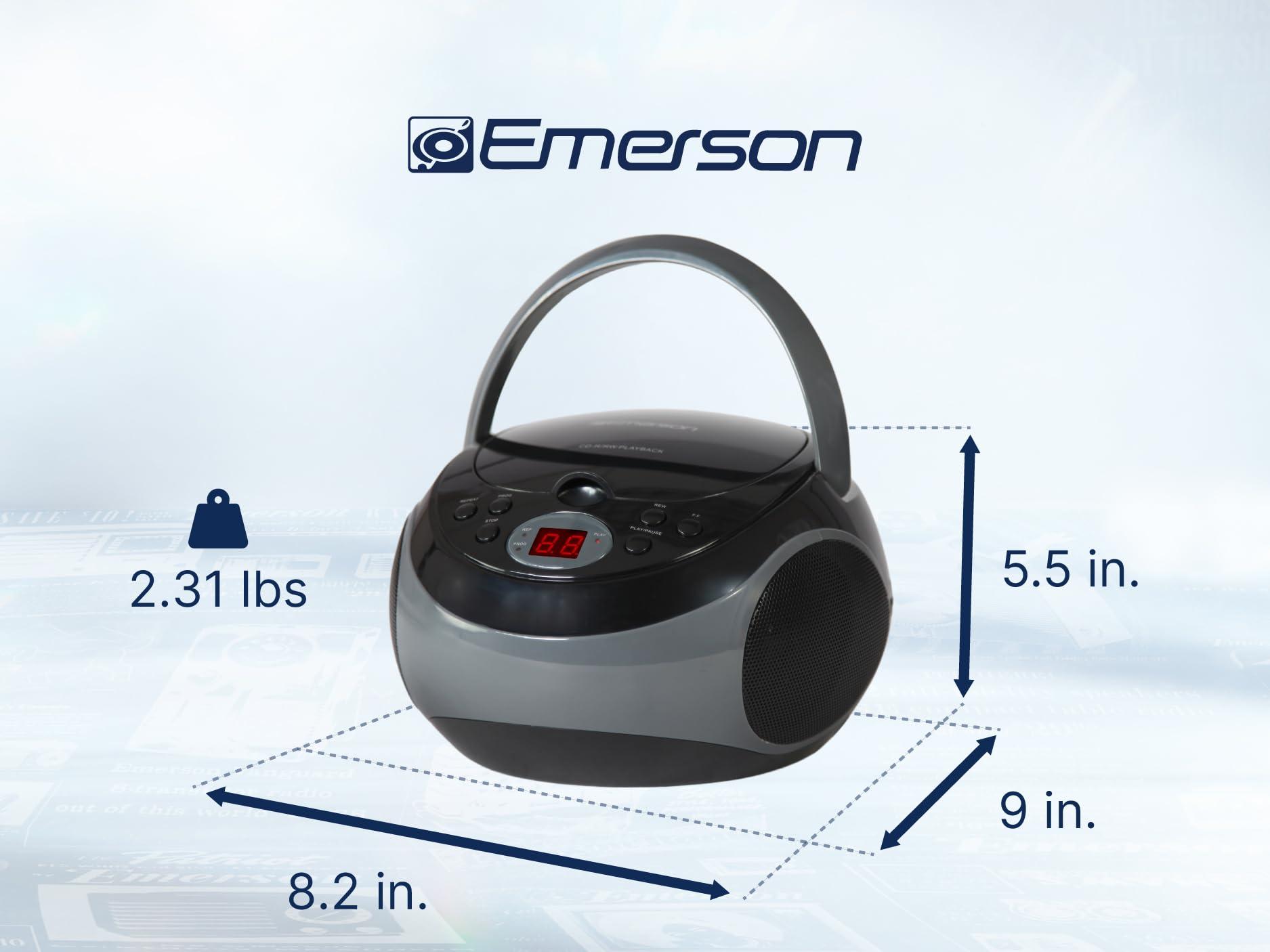 Emerson Emerson EPB-3000 Portable CD Player with AM/FM Radio, Programmable Memory, Dual Stereo Speakers, 3.5mm AUX Input, and Two-Way Power for Home or On-The-Go Entertainment Ideal for Music Lovers