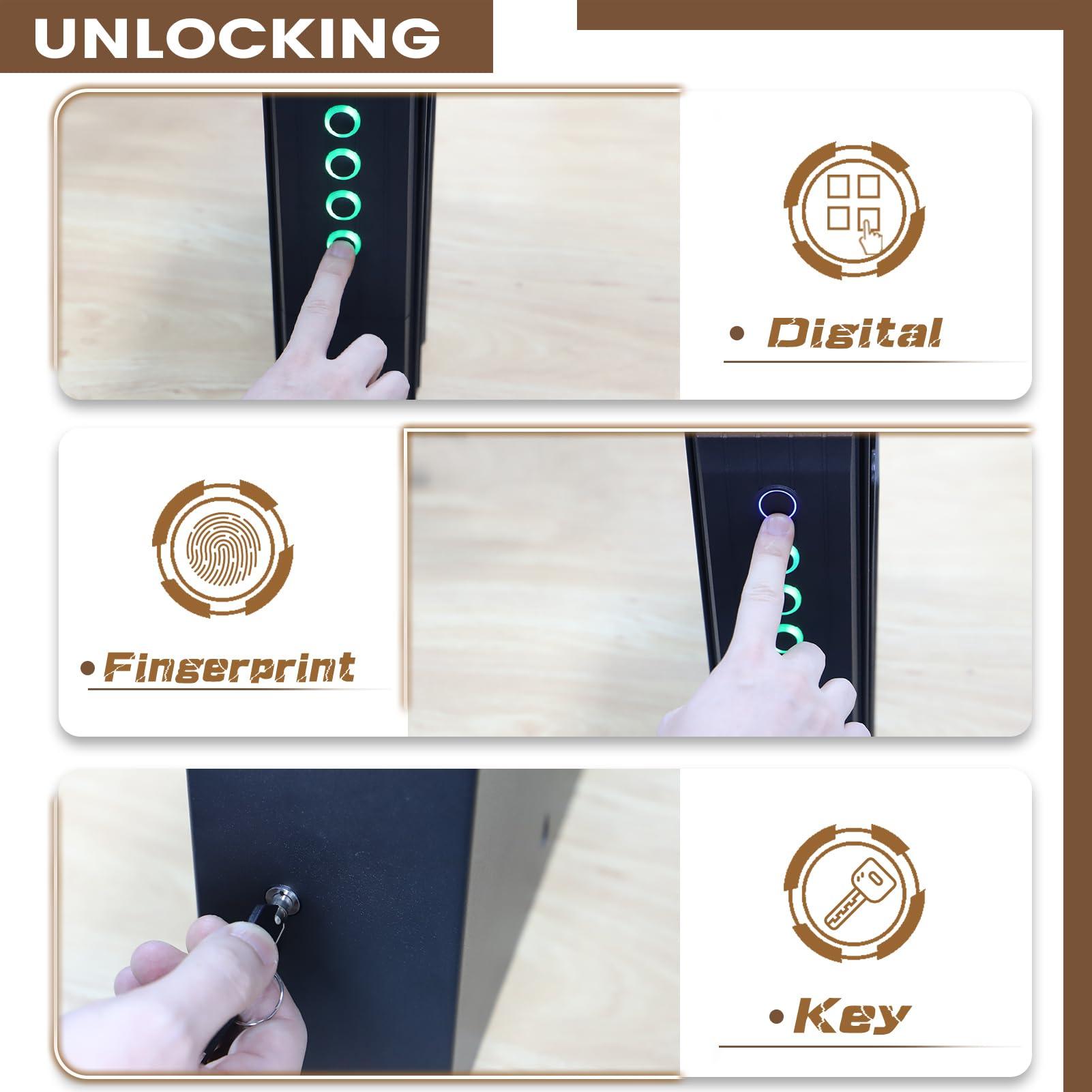 SOULYI SOULYI Biometric Slider Handgun Safe, Quick Access Pistol Safe for Nightstand, Bedside, Desk, Vehicle with Fingerprint, PIN Code, Key Lock, LED Light, and Silent Mode