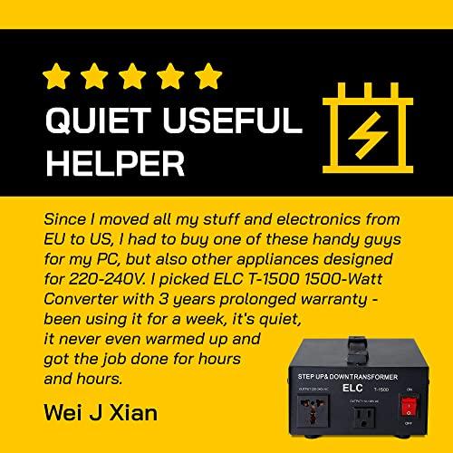 ELC ELC T Series 1500+ Watt Voltage Converter Transformer - Step Up/Down - 110v to 220v / 220v to 110v Power Converter - Circuit Breaker Protection, CE Certified [3-Years Warranty]