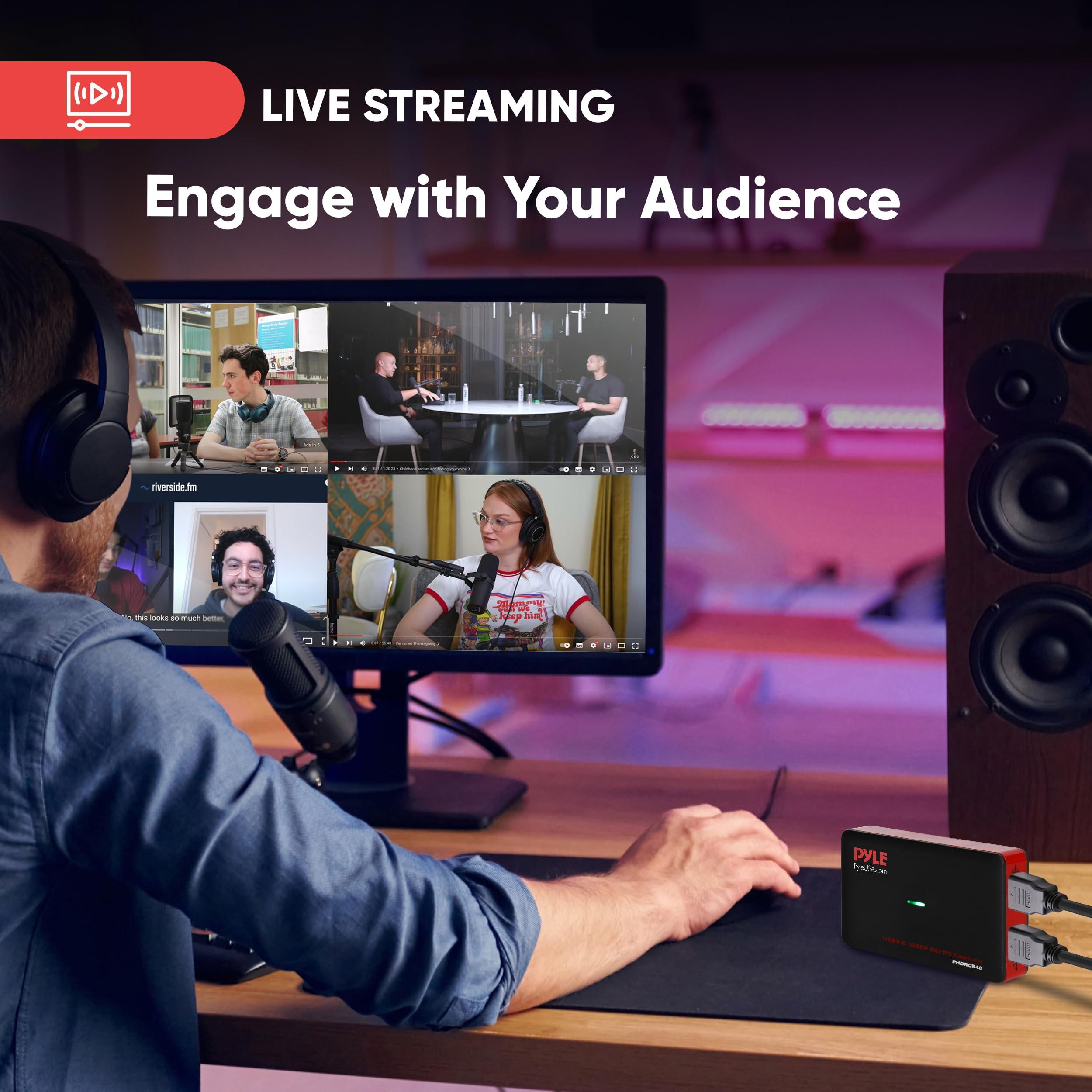 Pyle Pyle Video Game Capture Card Device with Video Recorder, HDMI Output, Full HD 1080P Live Streaming, USB, SD, PC, DVD - PHDRCB48.6