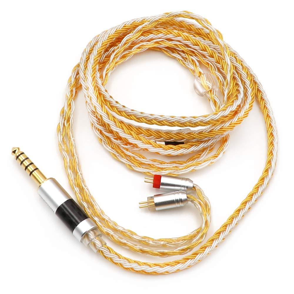 Linsoul Linsoul Tripowin Zonie IEM Cable, 16 Core Silver Plated Earphone Upgraded Cords, 1.25m SPC in Ear Monitor Cable for 7hz Zero:2 Orchestra Lite Cadenza Hype4 Supermix4(2pin 0.78mm, 4.4mm)(Gold)