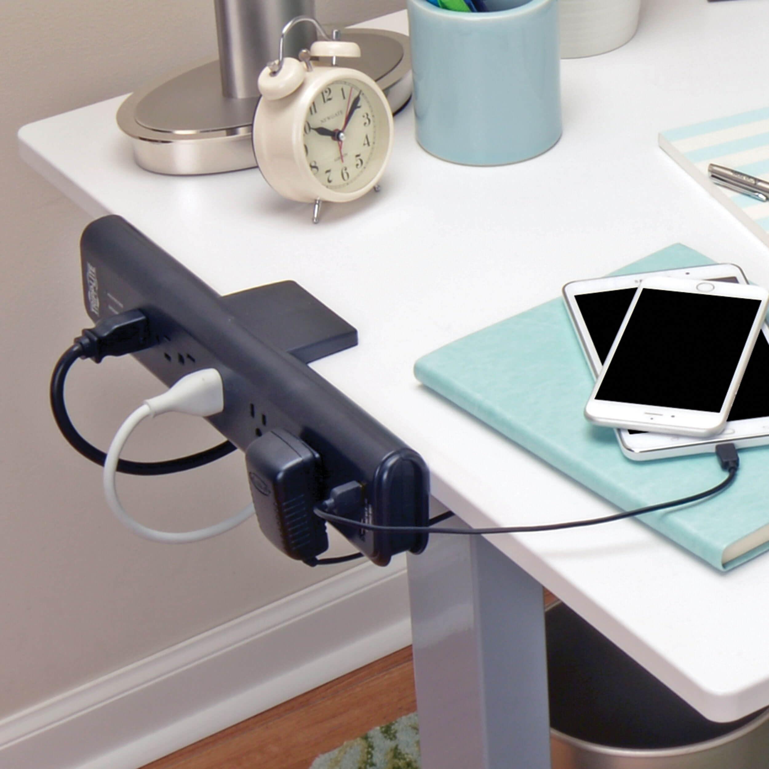 Tripp Lite Tripp Lite Desk Clamp Surge Protector Power Strip, 6-Outlets & 2 USB, Microbrial Resistant, 8 ft Braided Cord, 2100 Joules, 1875W, 40,000 Insurance & Lifetime Manufacturer's Warranty (TLP608DMUAM)