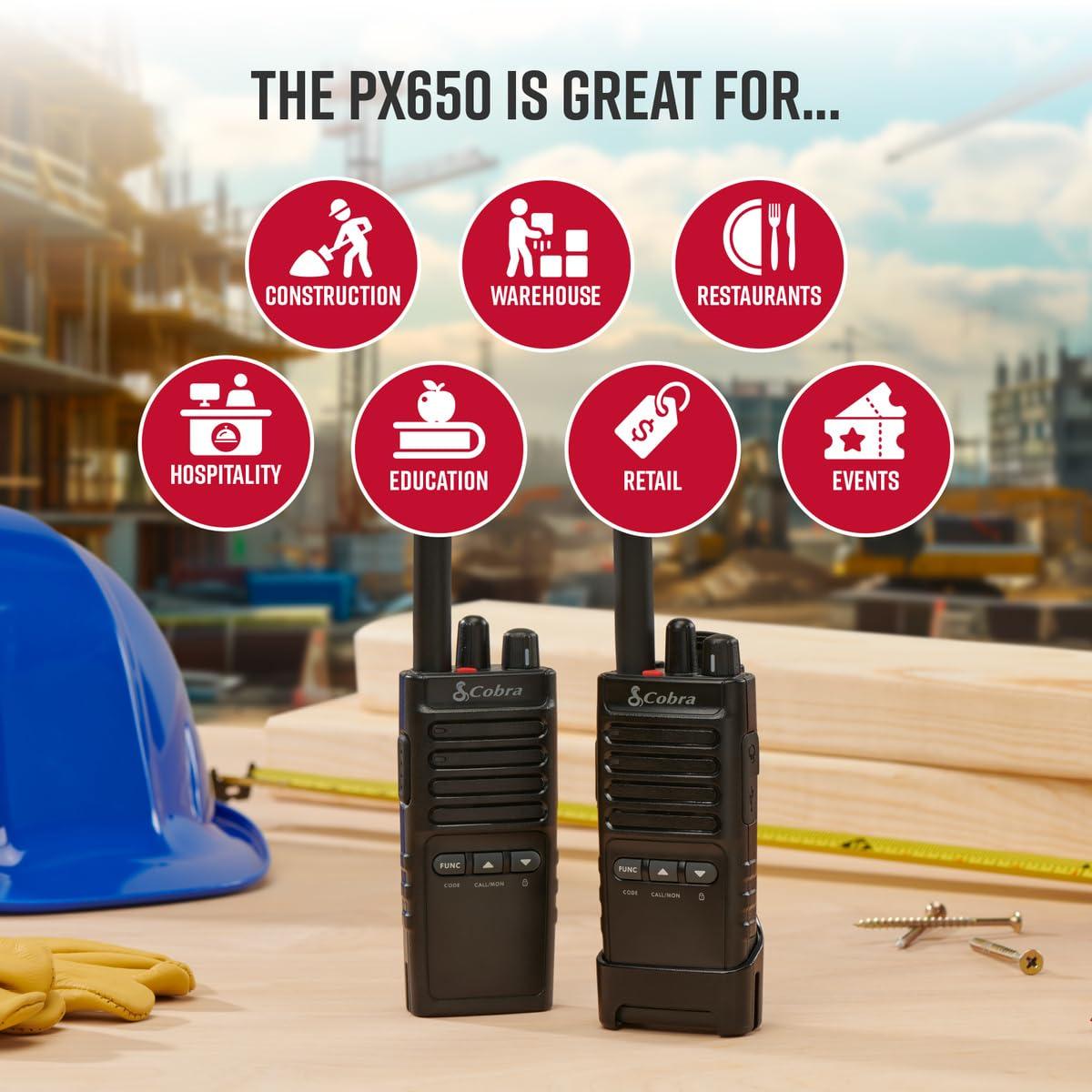 Cobra Cobra PX652 Professional Walkie Talkies - Rechargeable, 22 Channels, 300,000 sq. ft/25 Floor Range, Dust Protected & Splashproof (IP54 Rating), Headsets and Chargers Included (2-Pack)