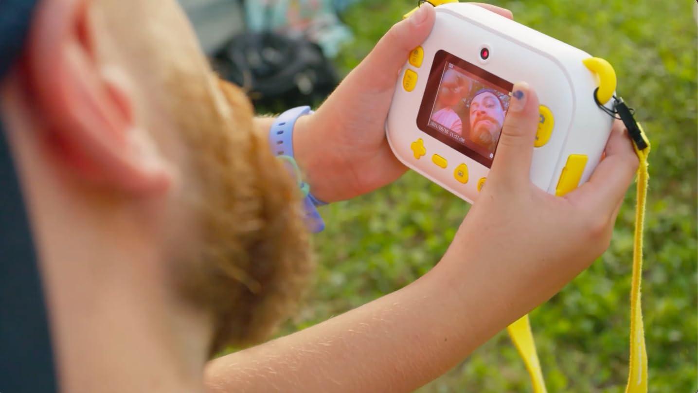 Oaxis myFirst Camera Insta Wi - Kids Digital Camera Instant Print, Label Maker, Unlimited Printing, 12MP Photos 1080P Video and Selfie Lens, Memory Card, Neck Lanyard, for Kids 3-12 (Yellow)