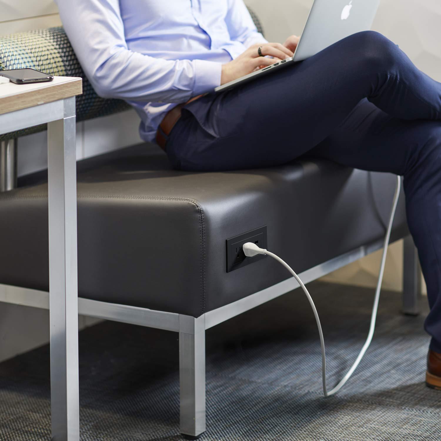 Wiremold Legrand Wiremold RDZCBK radiant Furniture Power Center with USB, Recessed Power Strip, 2 Outlets, Type A/C USB, 6 Foot Cord, Black