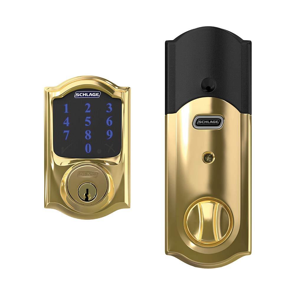 SCHLAGE SCHLAGE BE469NX Camelot Electronic Touchscreen Deadbolt C Keyway with 12344 Latch 10116 Strike Bright Brass Finish