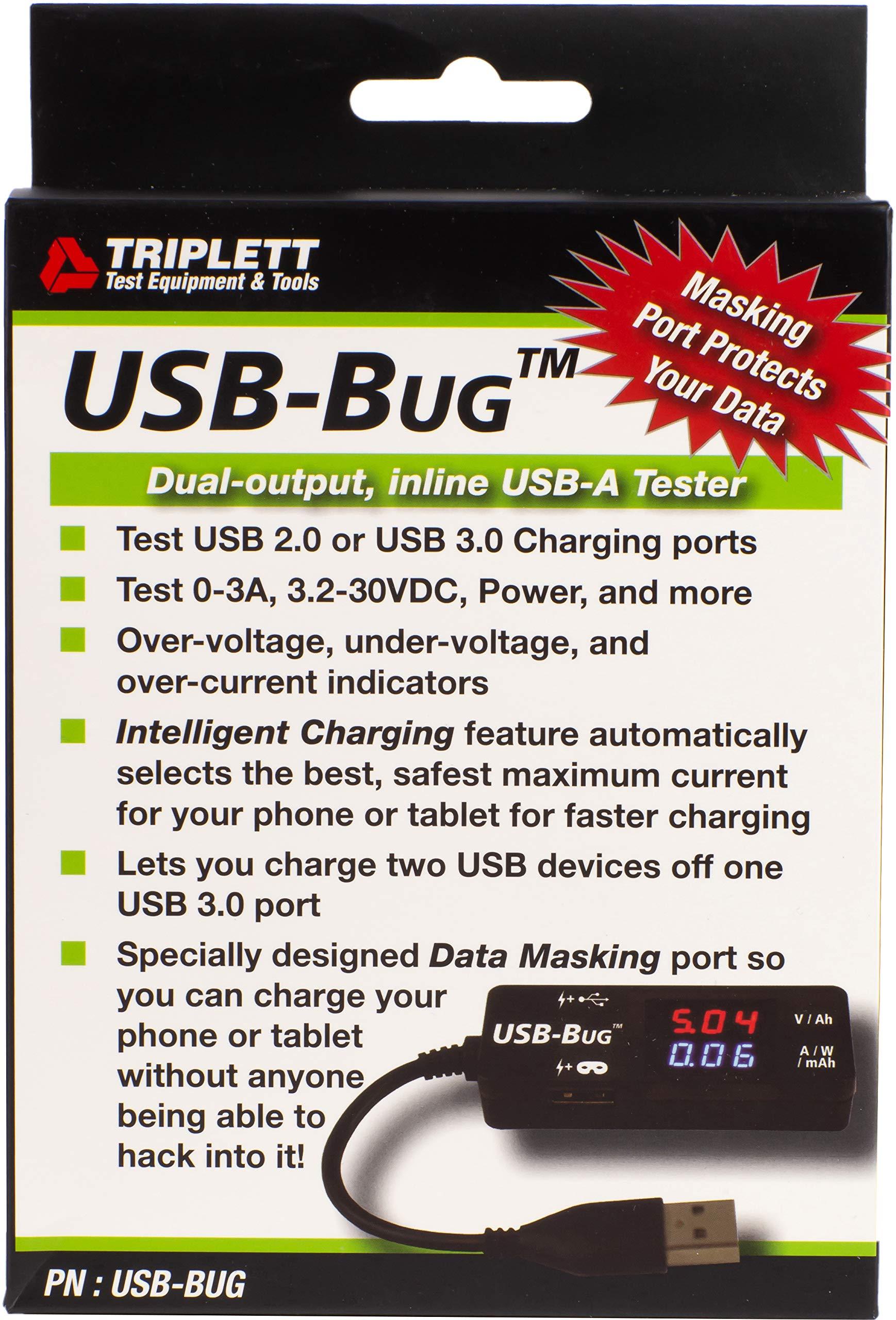 Triplett Triplett USB-Bug Dual-Output Inline USB-A Tester with Data Masking Port