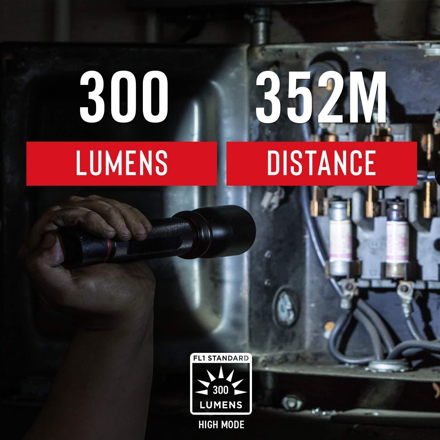 Coast Coast HP7R 300 Lumen Rechargeable LED Flashlight with Slide Focus, Black