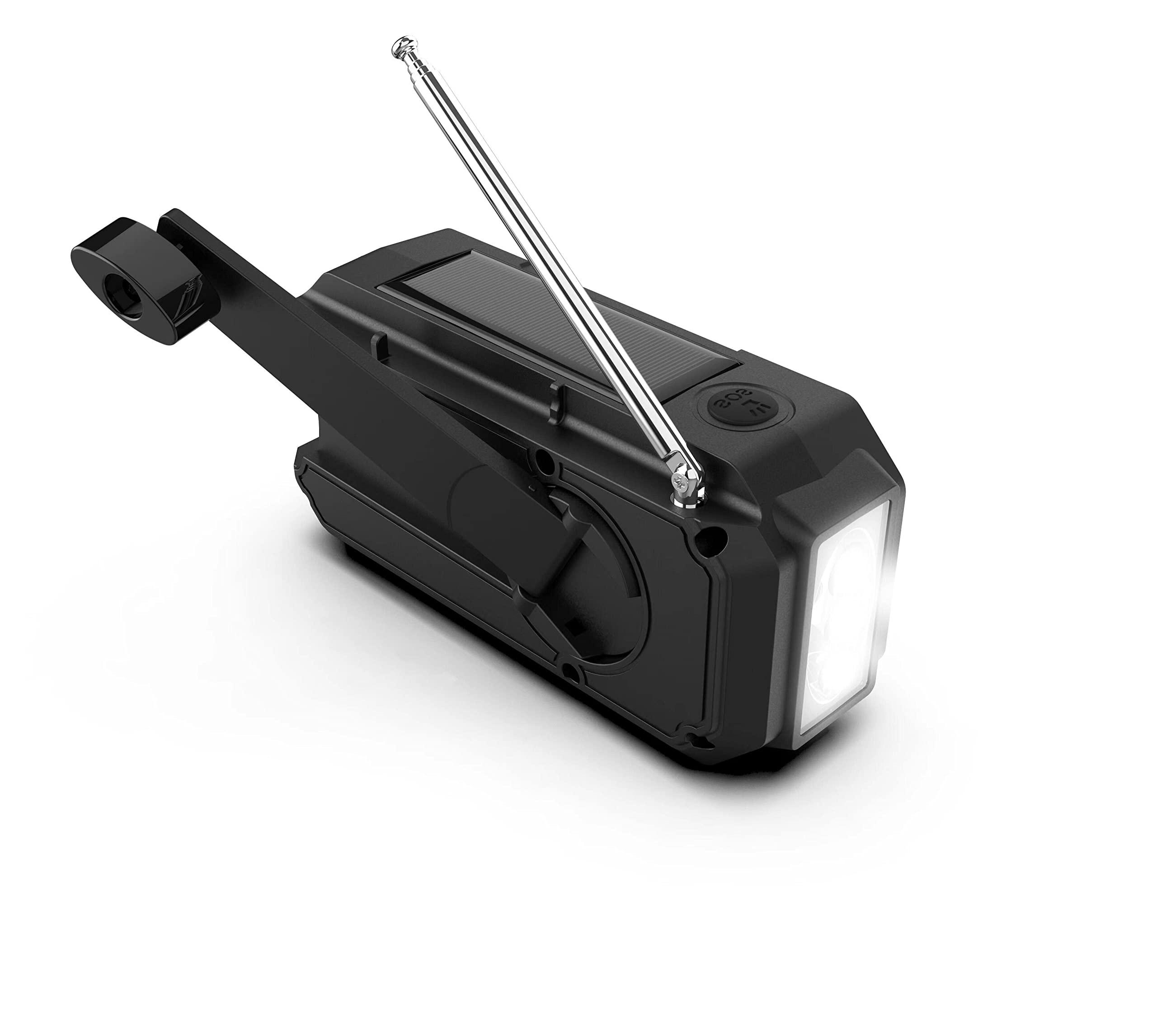 Kaito Kaito V5 Emergency Radio - Solar Panel and Hand Crank LED Flashlight Voyager Mini NOAA Weather Radio - AM/FM Radio Rechargeable Battery (Black)