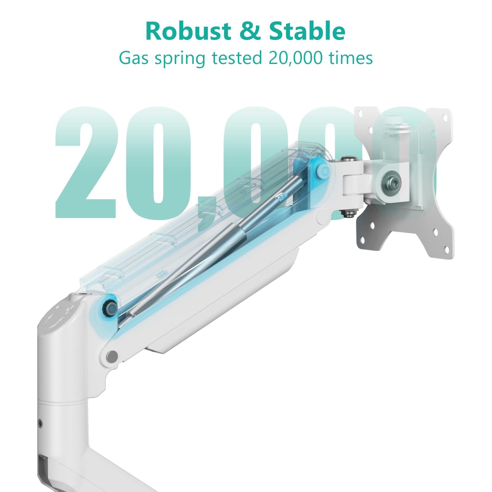 WALI WALI Single Monitor Arm Mount Stand, Adjustable Gas Spring Arm Monitor Mount for Display up to 32 Inch,19.8lbs Capacity (GSMP001W), White