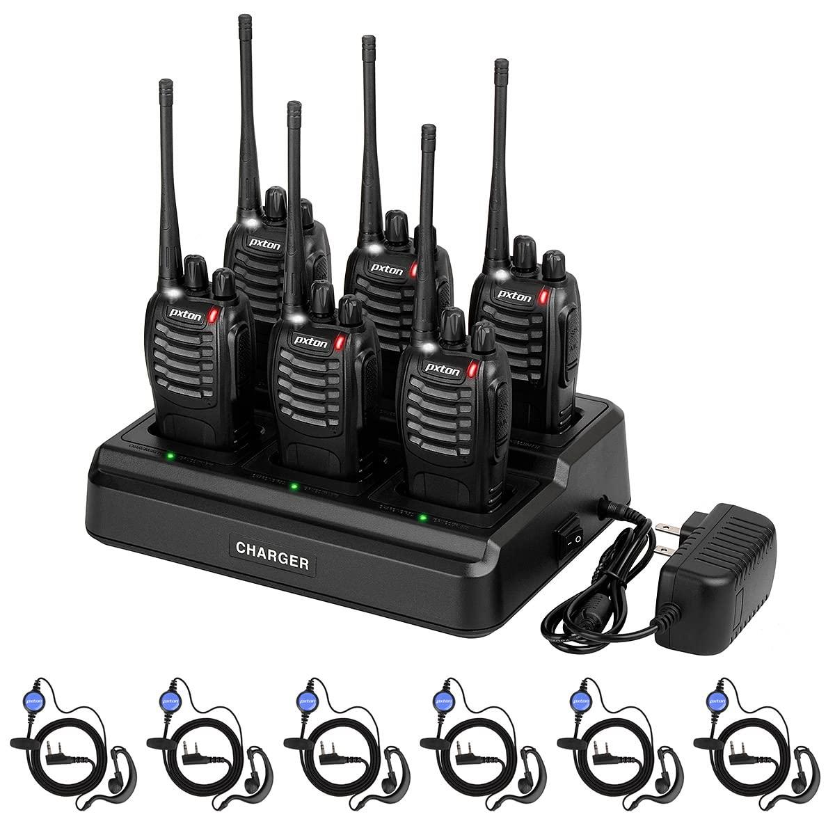 pxton pxton walkie talkies for Adults Long Range with Upgraded Earpiece,radios walkie talkies Rechargeable Portable Two Way Radios with 6 Way Multi Gang Charger and Li-ion Battery12 Pack