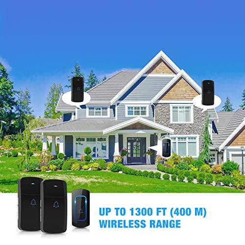 NOVETE Wireless Doorbell Kit, NOVETE Door Bell Operating at Over 1300 Feet, Waterproof Door Chime Kit with Two Plug-in Receivers, LED Indicators, 52 Melodies, Easy Setup for Home and Office