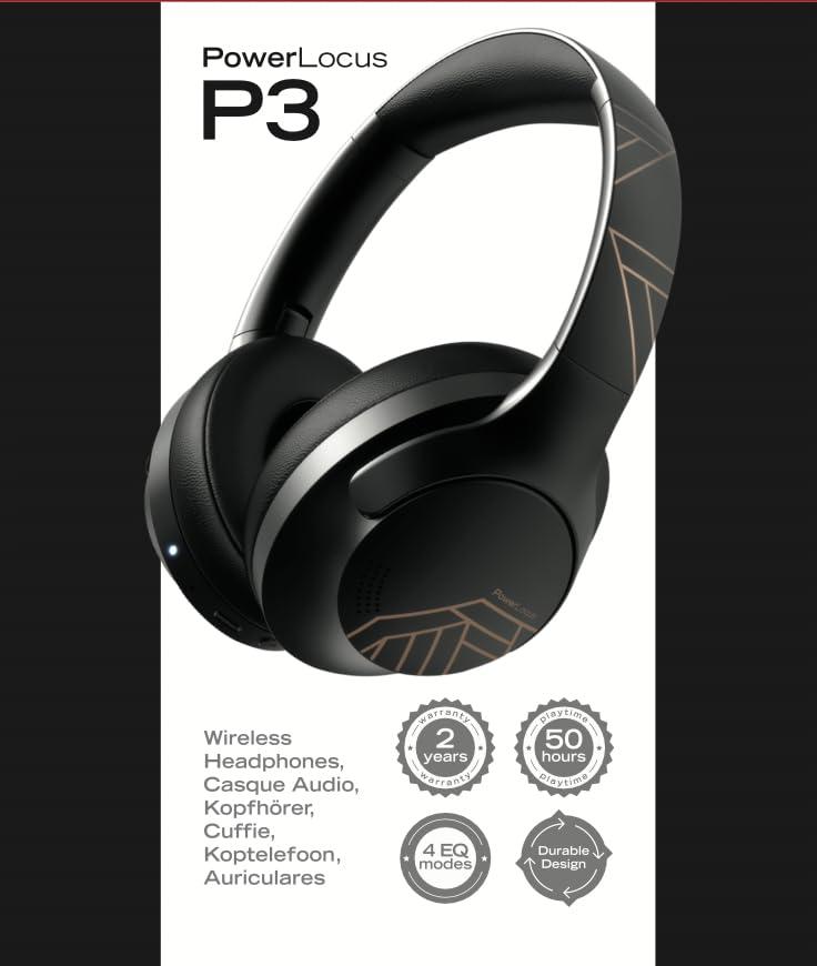 PowerLocus PowerLocus Bluetooth Headphones Over Ear, 50H Playtime with 4 EQ Modes Wireless Headphones with Microphone, HiFi Stereo Deep Bass, Soft Ear Cups, Foldable Lightweight Headset for Travel/Office/Workout