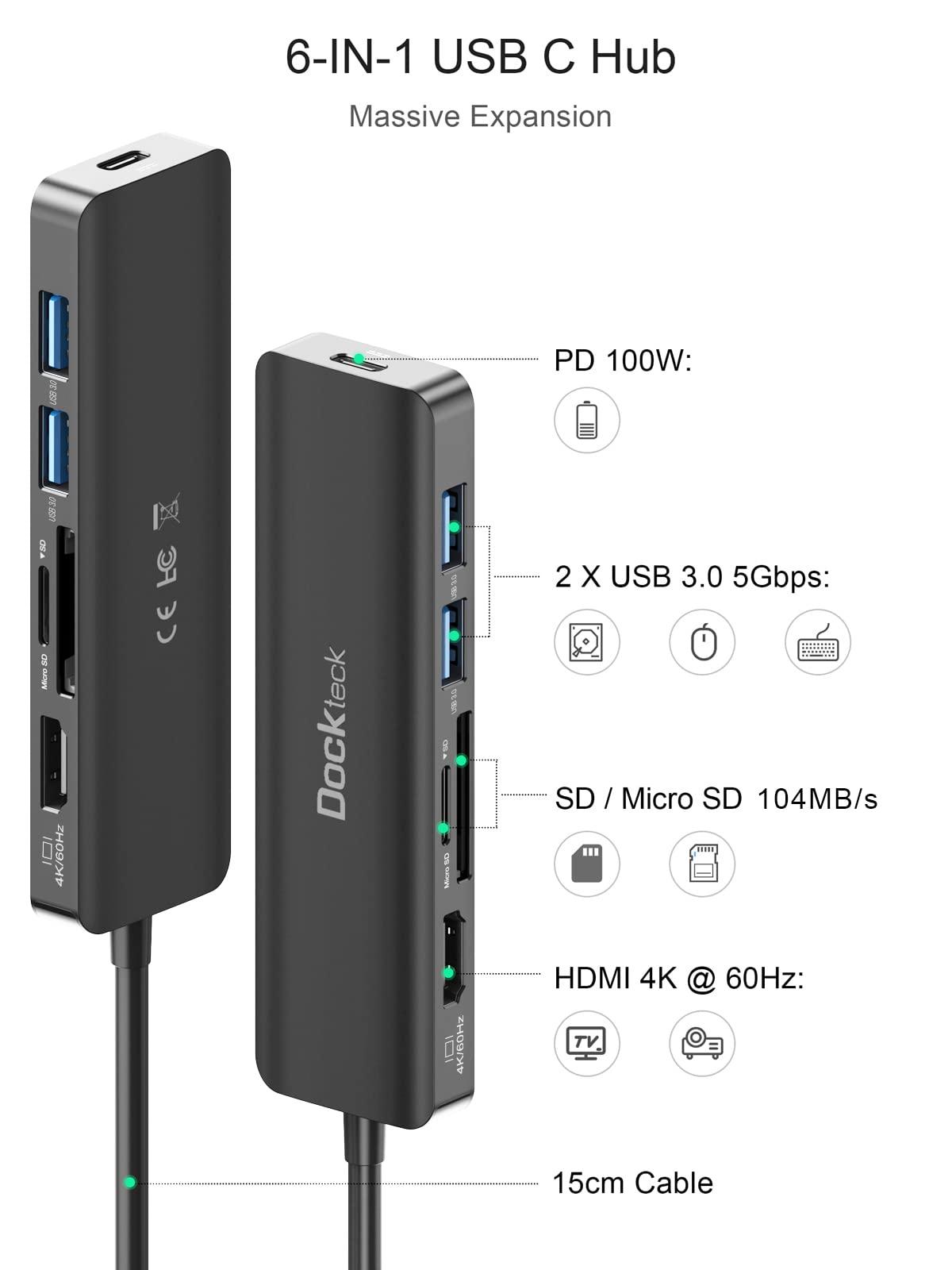 dockteck Dockteck 6 in 1 4K 60Hz USB C Hub Multiport Adapter