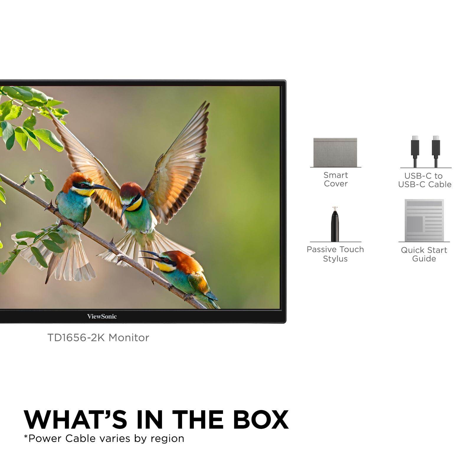 ViewSonic ViewSonic TD1656-2K 16 Inch WQXGA 1600p IPS Touchscreen Portable Monitor with 2 Way Powered 65W USB C, and Smart Cover with Built-in Stand