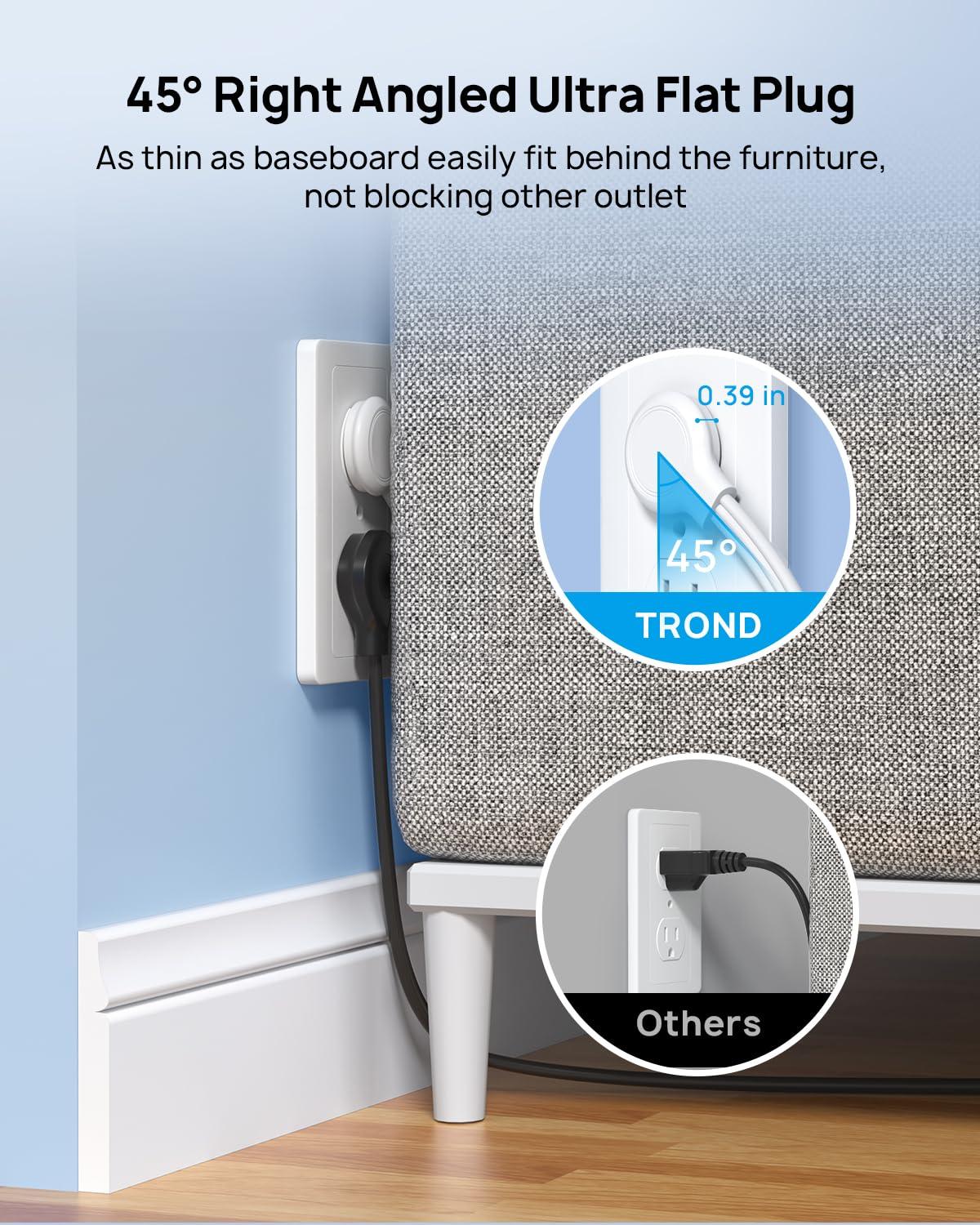 TROND TROND Flat Plug Power Strip & 360 Rotating Outlet Extender Surge Protector