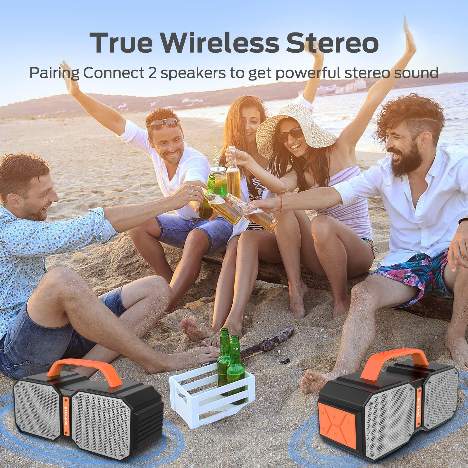 BUGANI BUGANI Bluetooth Speaker, Shock Portable Bluetooth Speaker, Bluetooth 5.3, Waterproof, Wireless Speakers, 60W Super Power, Outdoor Speaker, Black(New Model)