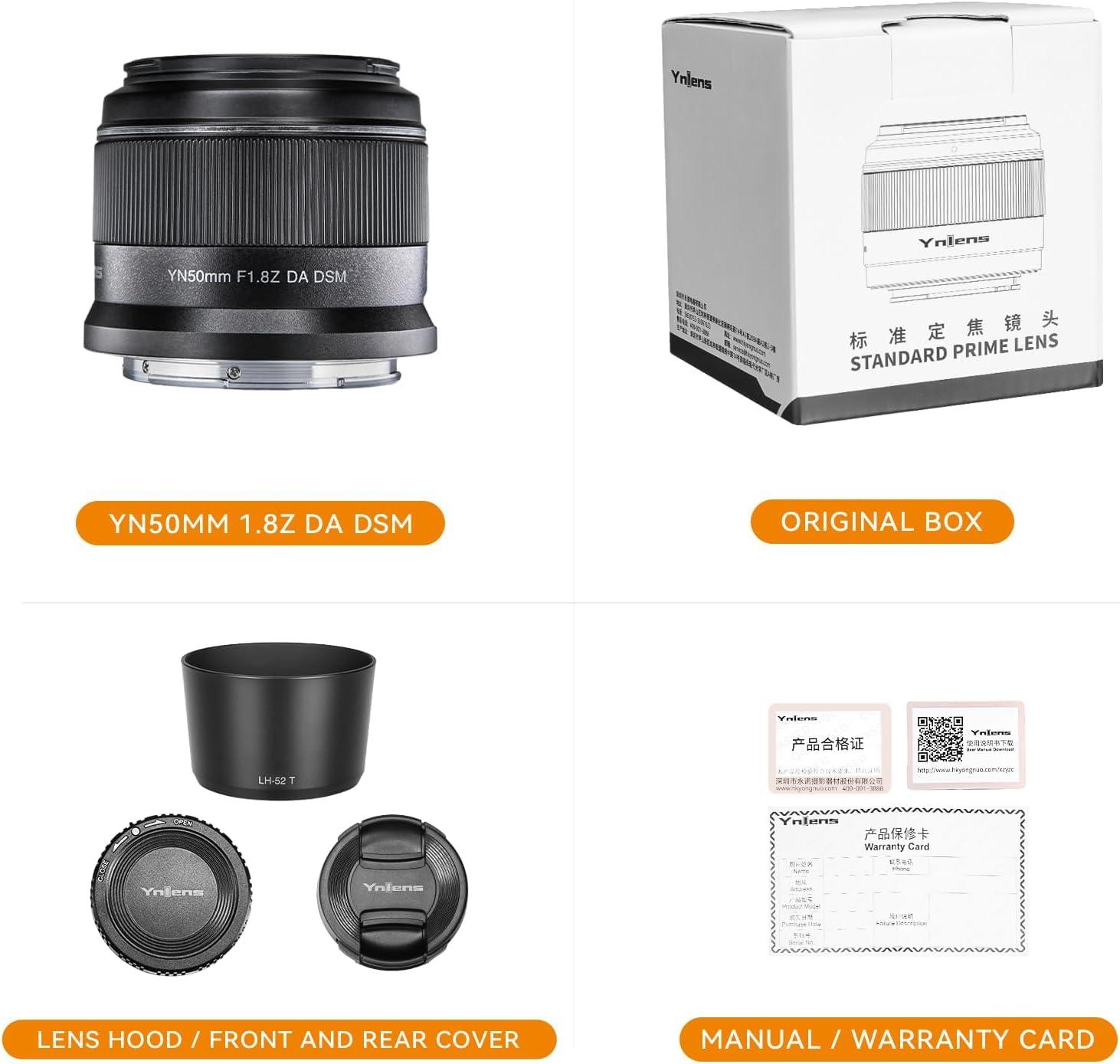 YNLENS YONGNUO YN50mm F1.8Z DA DSM Lens for Nikon Z Mount Mirrorless Cameras APS-C Autofocus Prime Lens