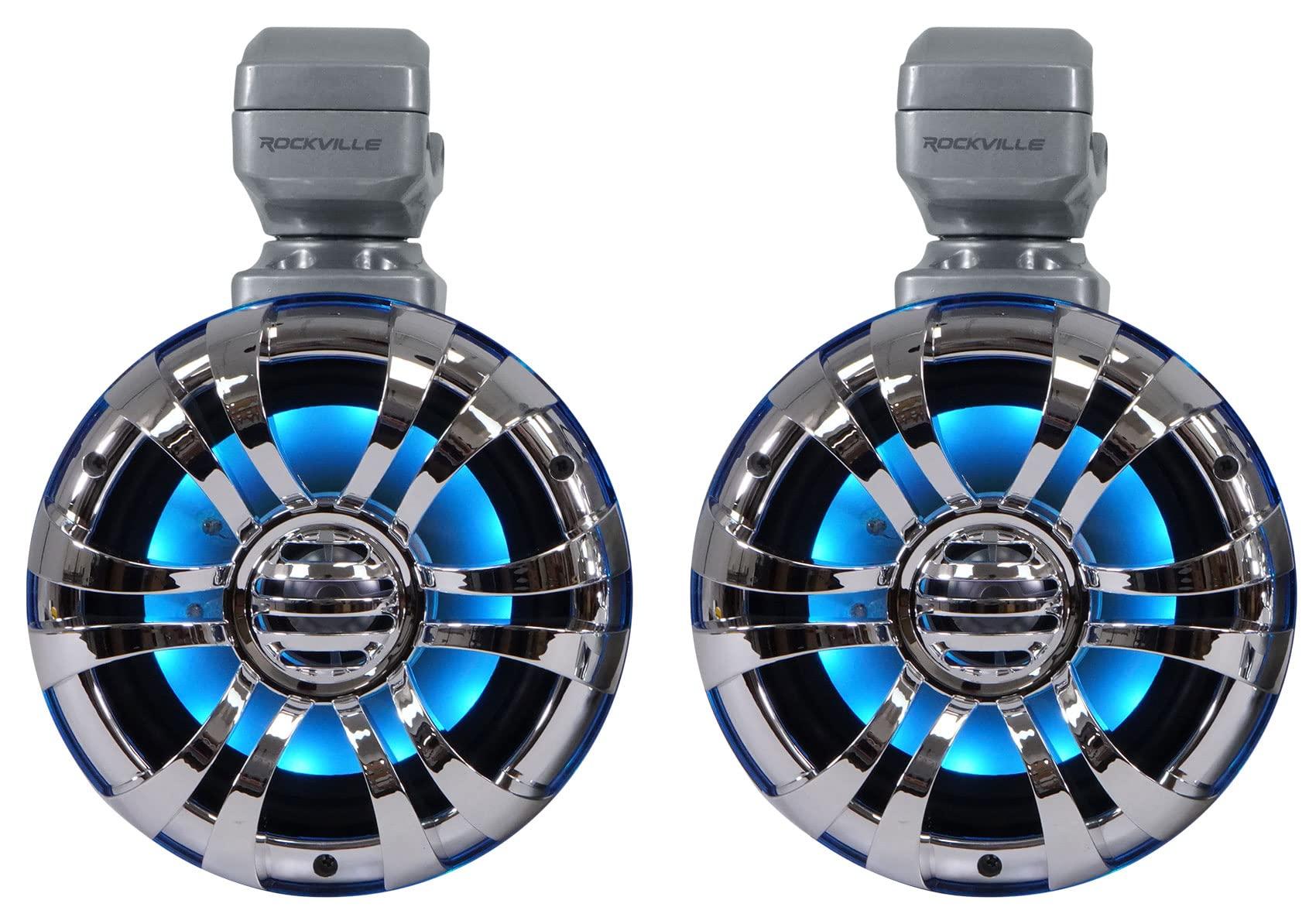 Rockville Rockville (4) WB50KLS Silver 5.25" 250w Metal Marine Wakeboard LED Tower Speakers