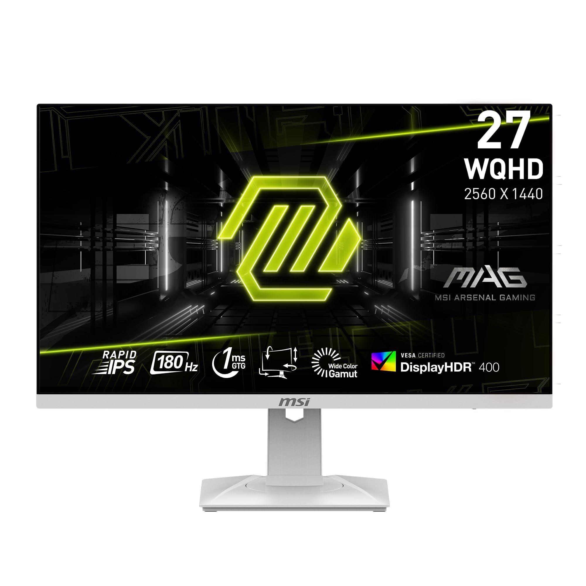 MSI MSI MAG274QRFW 27-inch 2560 x 1440 (QHD) Computer Monitor, 180Hz, Adaptive-Synch, HDMI, DisplayPort, VESA Mountable, Tilt, Height Adjustable, Speaker, 1ms, Black