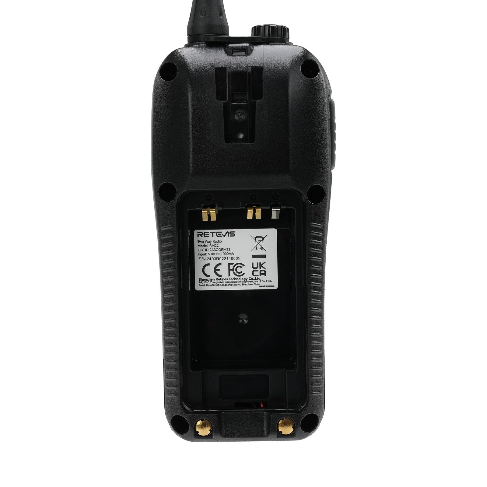 Retevis Retevis RM22 Marine Radio, IP67 Waterproof Handheld Floating Radio, High Power, Noise Cancelling Mic, Backlit LCD Display, NOAA Weather, 2200mAh Battery, USB Charging, Boat Radios(1 Pack)