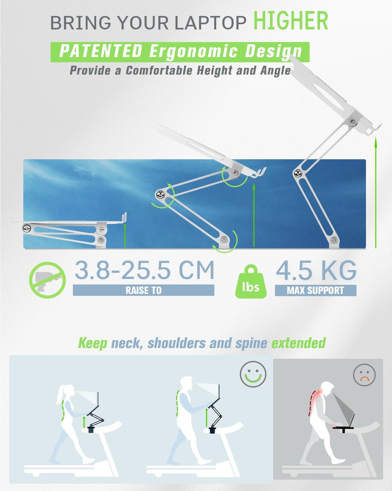 INMAKER INMAKER Treadmill Desk Attachment, Universal Treadmill Laptop Holder Adjustble Height Width, Aluminum Laptop Stand for Treadmill with Tray Black