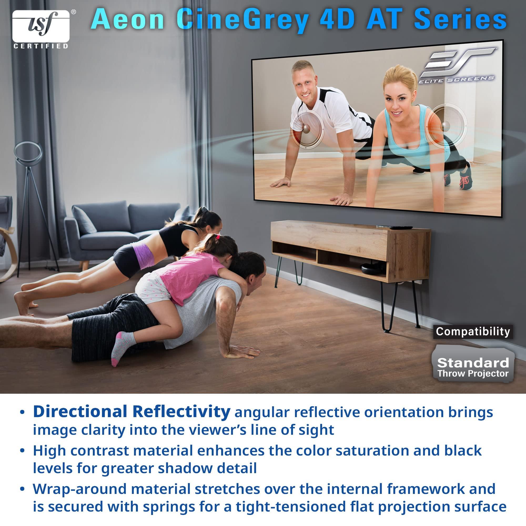 Elite Screens Elite Screens Aeon CineGrey 4D Acoustically Transparent, 110" Diag. 16:9, 4K/8K Ceiling Ambient Light Rejecting (CLR/ALR) Fixed Frame Edge Free Sound Transparent Projector Screen, AR110H-ATD4