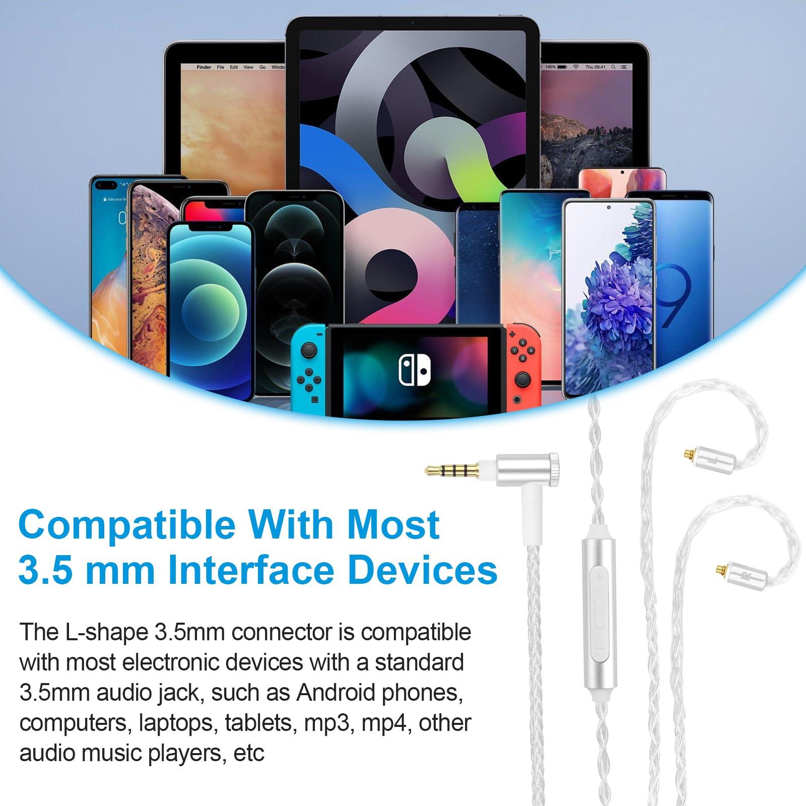 Zosvoses SE215 Cable with Mic Compatible with Shure SE215 SE315 SE425 SE535 SE846 UE900 Earphone, MMCX Cable 3.5mm, 4ft