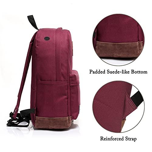VASCHY VASCHY Unisex Classic Lightweight Water-resistant Campus School Backpack for Women Travel BackPack Burgundy Fits 15.6Inch Laptop