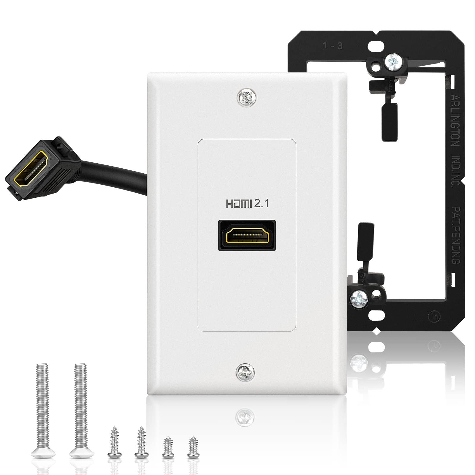 ELECTOP HDMI 2.1 Wall Plate, ELECTOP 8K HDMI Wall Outlet Pass Through with Low Voltage Metal Mounting Bracket, Supports 8K@60Hz and 4K@120Hz, 3D, HDR, 48 Gbps HDMI Box, Fits Home Theater Systems