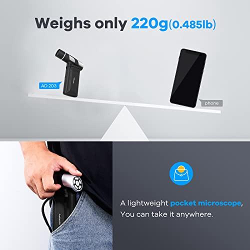 Andonstar Andonstar AD203 Handheld Digital Microscope, Portable Pocket Microscope with 4 inch Screen for Kids and Adults, Black, Electronic FHD Video Microscope, Supports Windows Mac PC, USB Coin Microscope
