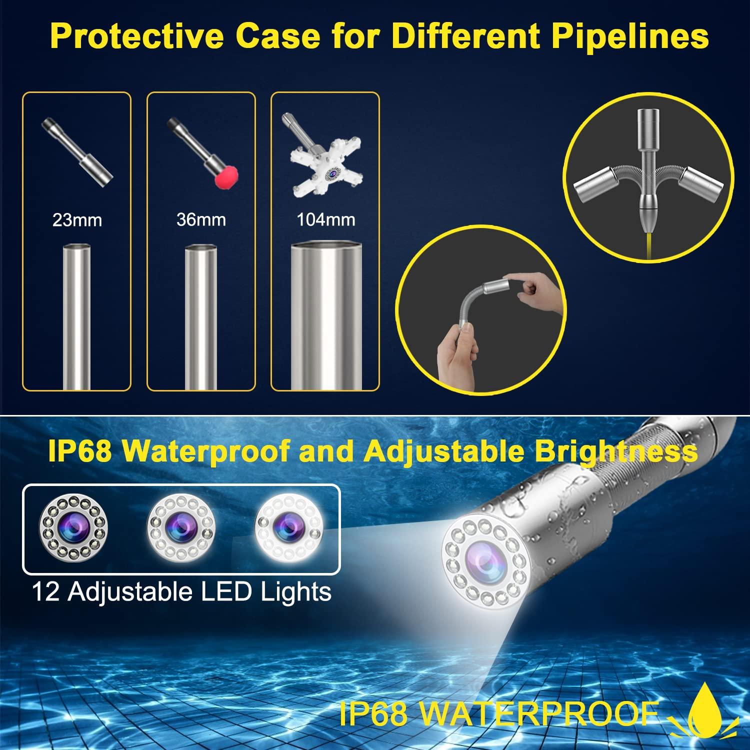 HBUDS Pipe Pipeline Inspection Camera, Drain Sewer Industrial Endoscope HBUDS Waterproof IP68 Snake Video System with 7 Inch LCD Monitor 1000TVL Camera