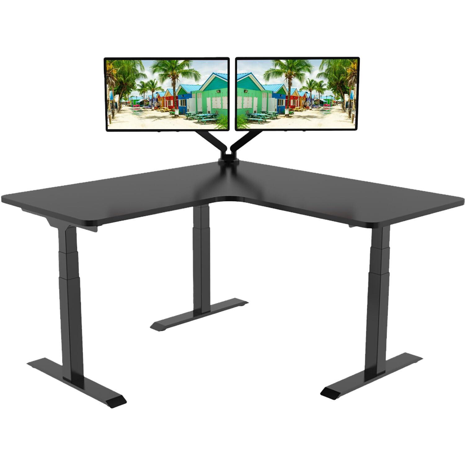 Hanover Hanover L-Shaped Sit Stand Desk, Ergonomic Electric Height Adjustable Standing Desk with Programmable Memory for Home or Office, Stand Up Desk with Adjustment Panel and LED Display, Black