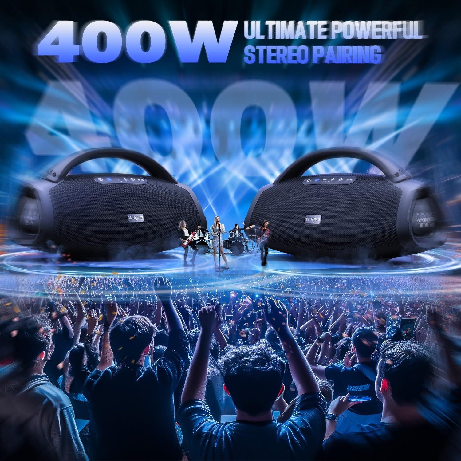 W-KING W-KING 300W Peak Large Bluetooth Speaker Loud, Massive Bass Boombox, IPX7 Waterproof Party Portable Speaker with Subwoofer 7.5\"/EQ APP/5-Drives/BT 5.4/Fast Charge/MIC-GTR in, Outdoor Wireless Speakers