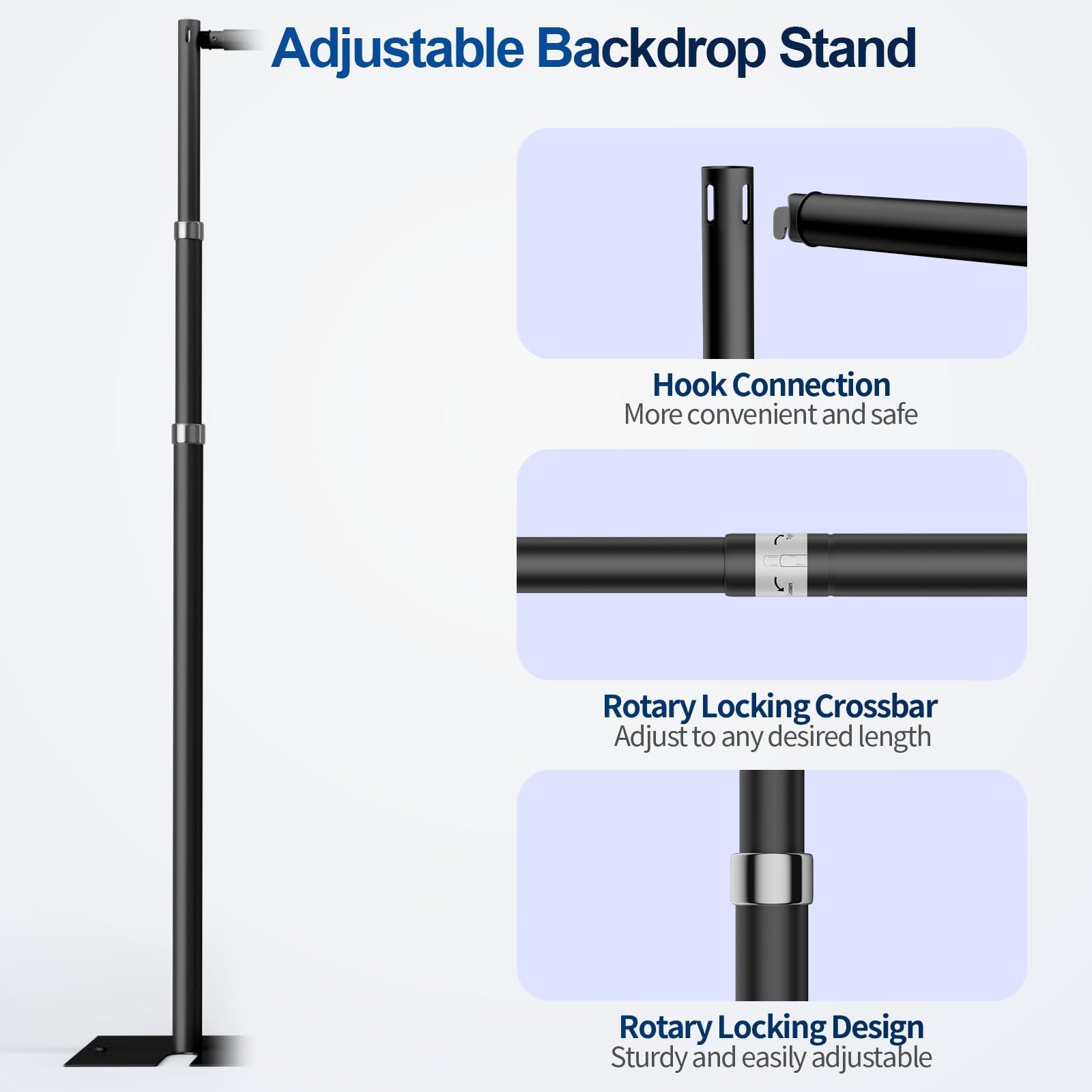 Qoolfoto Qoolfoto Pipe and Drape Backdrop Stand, 10x10ft Heavy Duty Adjustable Background Frame with Metal Base, Back Drop Holder for Parties Photography Wedding Photoshoot Decoration - Black