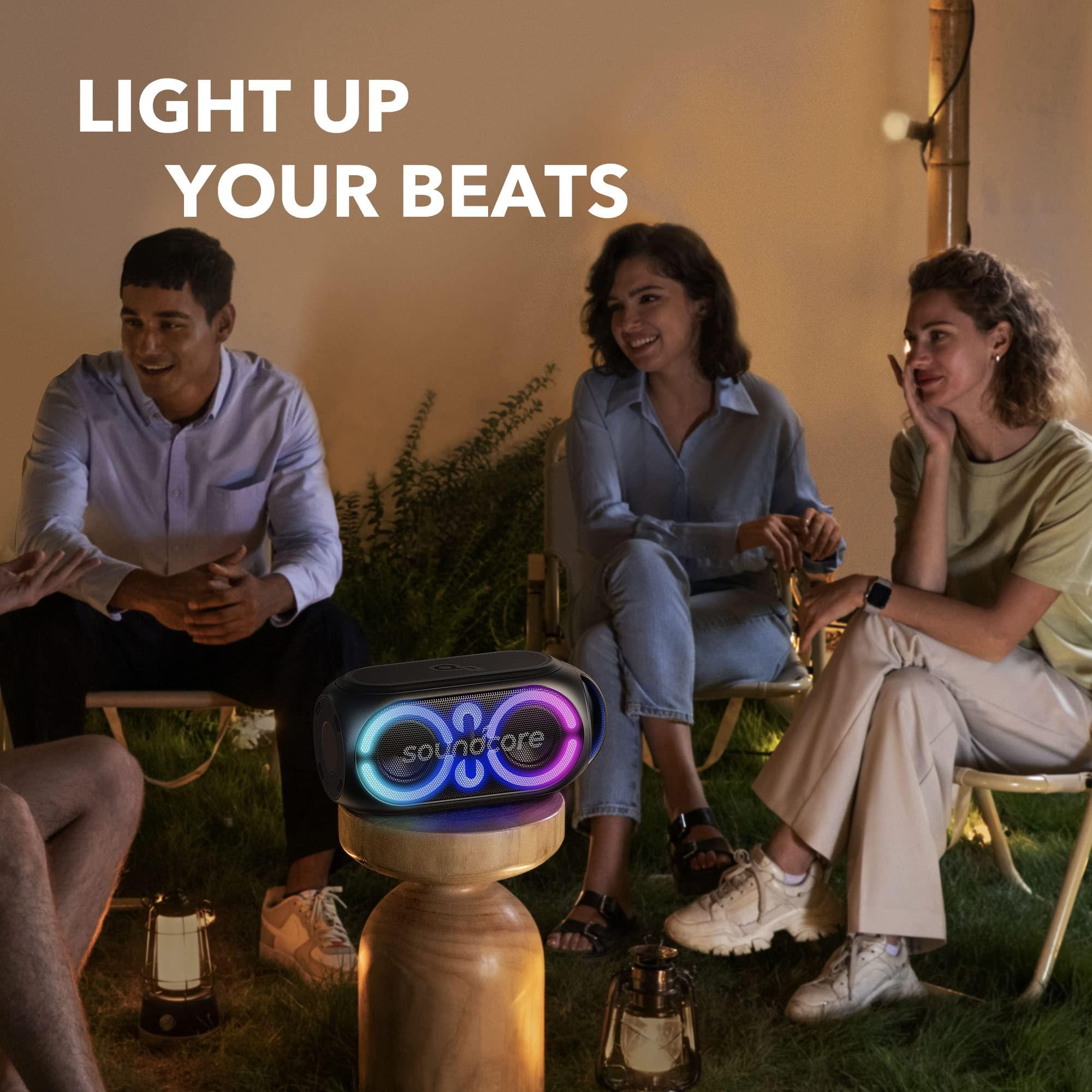 Soundcore Soundcore Anker Rave Party 2 Portable Speaker, 120W Stereo Sound, PartyCast 2.0, Light Show, IPX4 Water-Resistant, 16H Playtime, Mic Input, Custom EQ & Bass Up for Party (Renewed)