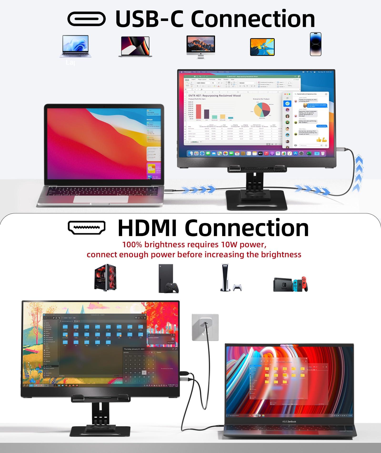 Ingnok Ingnok Portable Monitor, Ultra Slim 15.6 Inch FHD IPS Laptop Screen Extender with Adjustable Stand, USB C Compatible, Ideal for Travel and Office