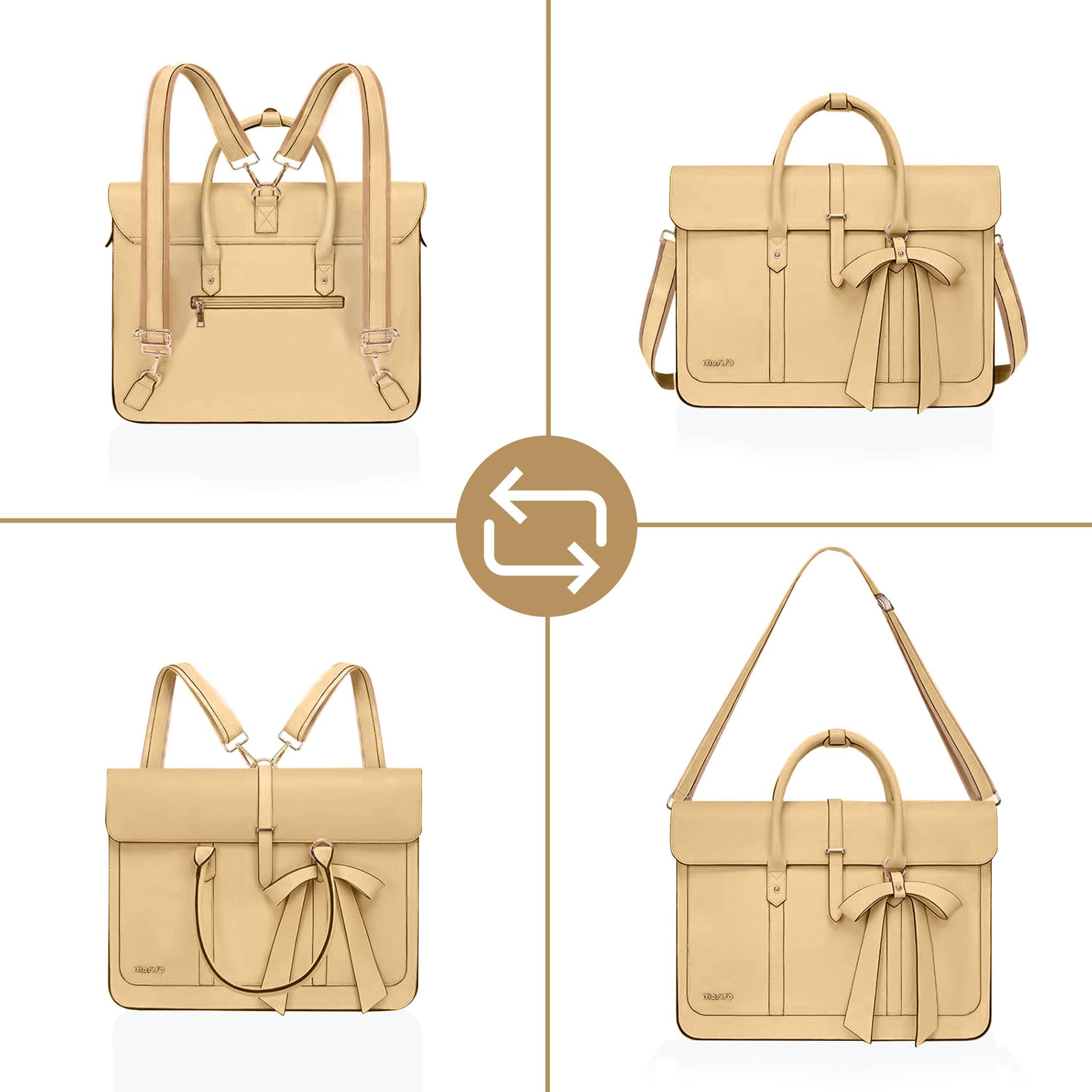 MOSISO MOSISO Laptop Bag for Women, 15-15.6 inch PU Leather Laptop Shoulder Bags Convertible Backpack, 16 inch Messenger Bags Casual Handbag Work Briefcase Travel Computer Bag with Bowknot, Turmeric