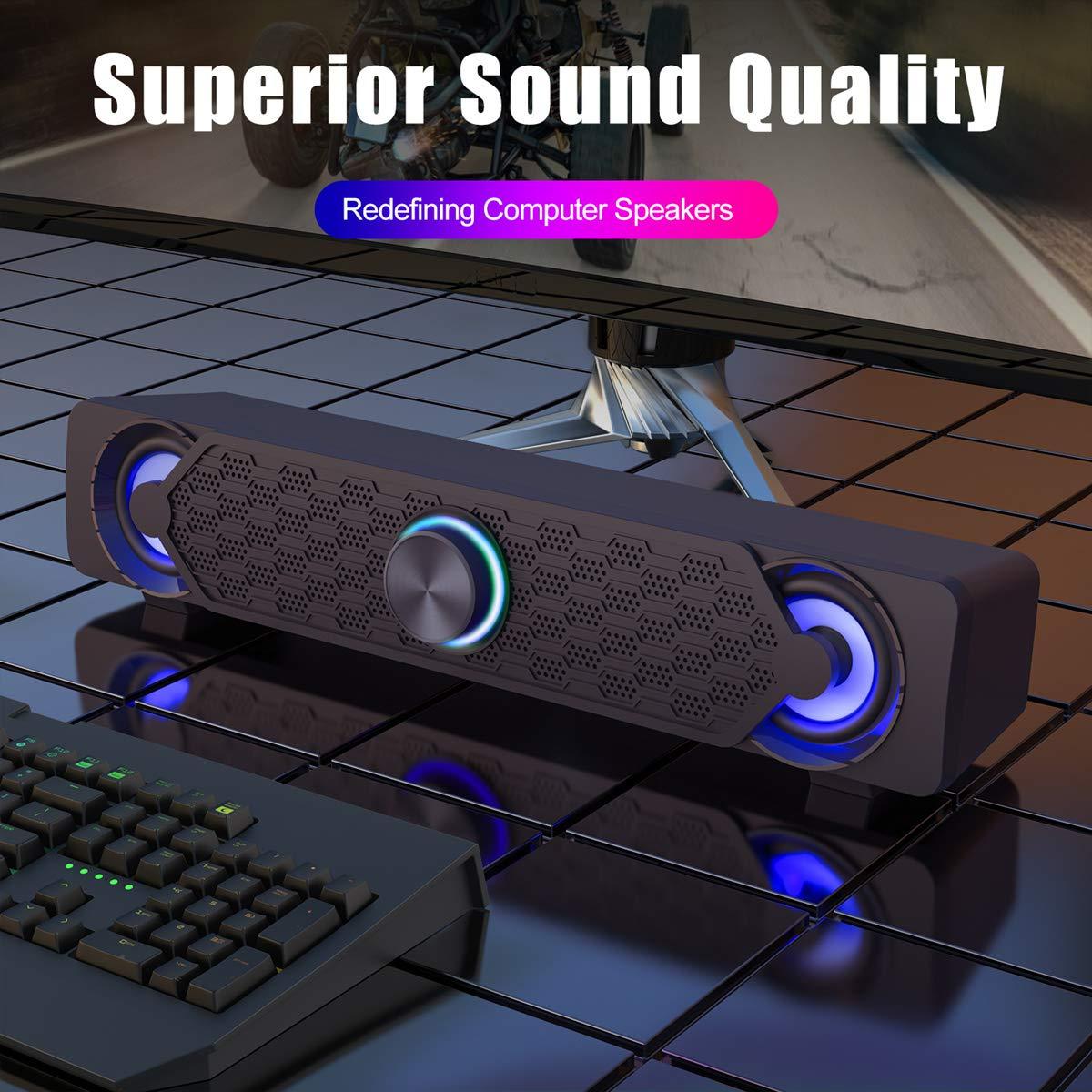 Smalody Smalody Small Computer Speakers for Desktop Gaming Monitor, PC Speakers for Desktop Monitor, Computer Speaker Wired USB Powered, Mini Soundbar with Cool Led Light Effect