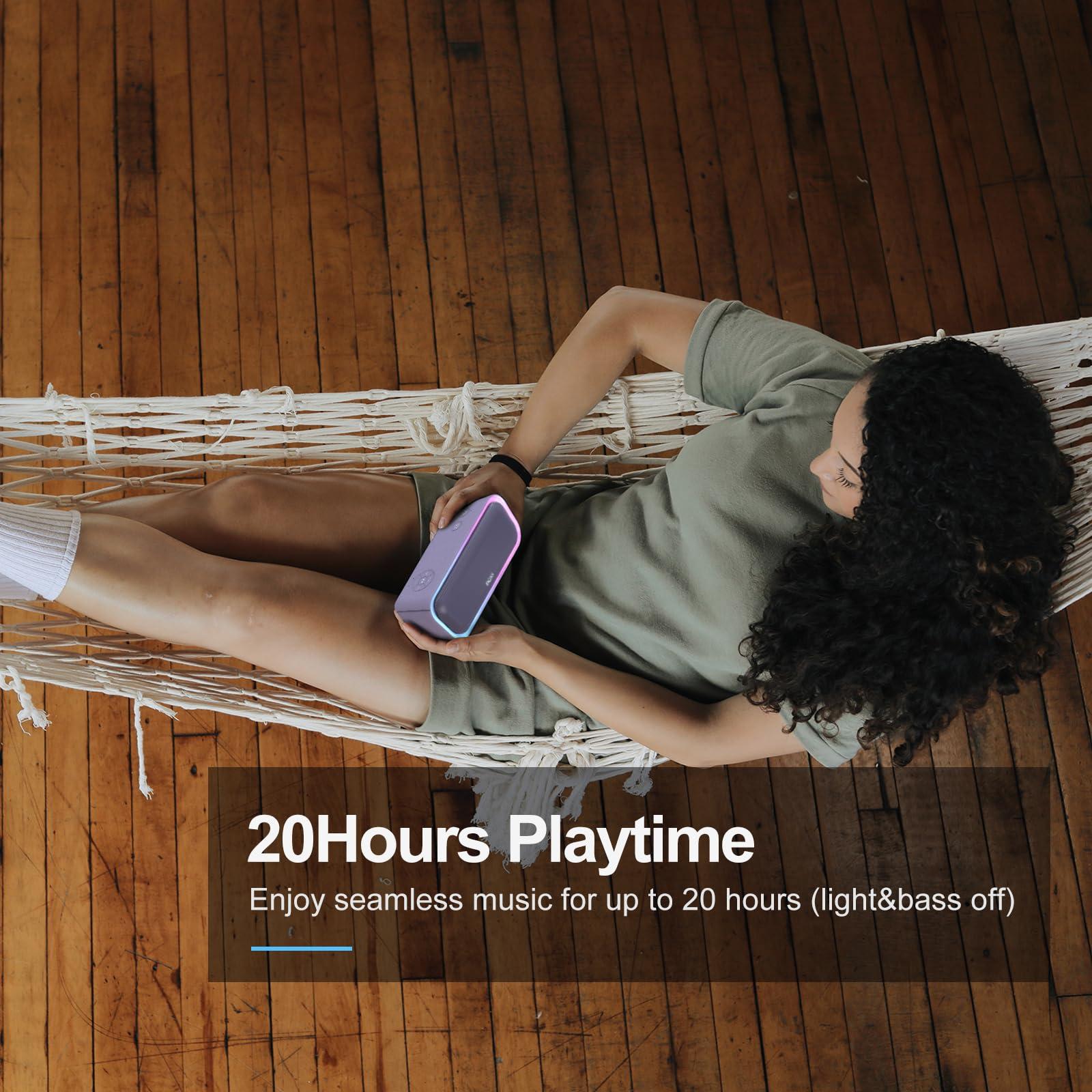 DOSS DOSS SoundBox Pro Bluetooth Speaker with 20W Stereo Sound, Active Extra Bass, IPX6 Waterproof, TWS Pairing, Multi-Colors Lights, 20H Playtime, Portable for Beach, Outdoor-Purple