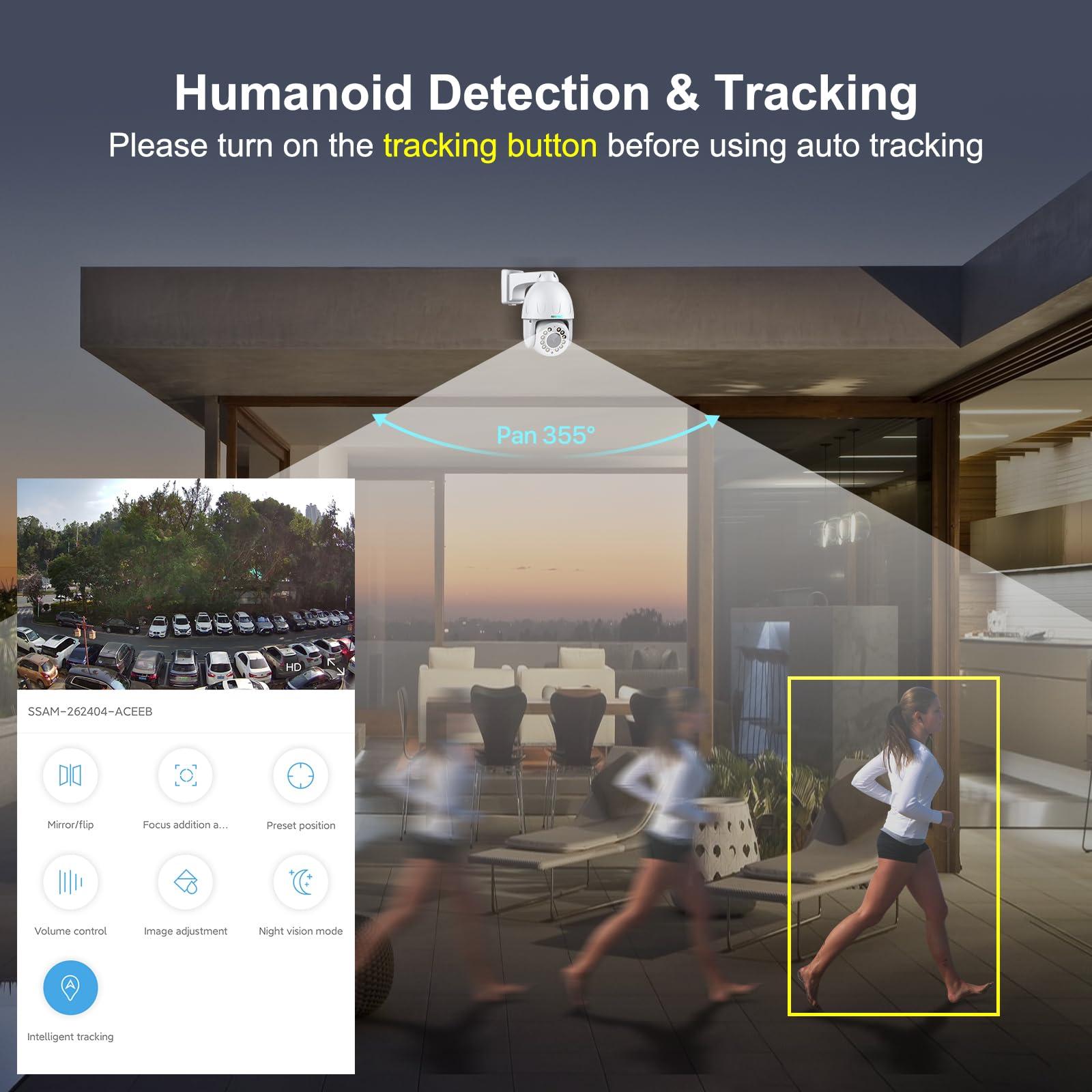 SV3C SV3C POE PTZ Security Camera Outdoor 5MP Auto Tracking 5X Optical Zoom Floodlight Color Night Vision IP Camera, 2-Way Audio, Metal Shell, RTSP, FTP, SD Card Record, PC, APP, Onvif Conformant, Wired