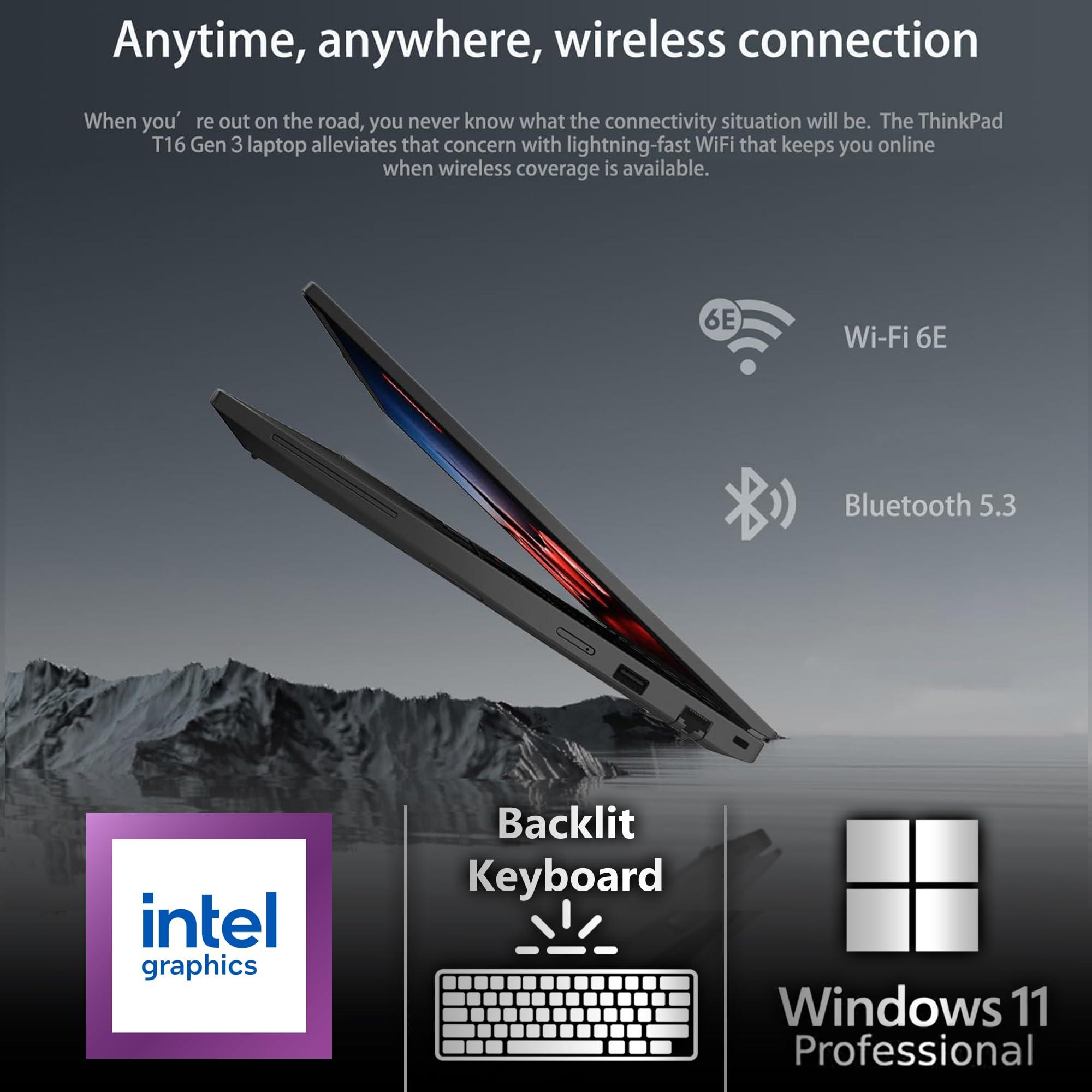 Lenovo Lenovo ThinkPad T16 Gen 2 Business Laptop 16 FHD+ Display, Intel 10 Core i7-1355U, 16GB DDR5, 512GB NVMe, HD Webcam, WiFi 6, BT, RJ-45, HDMI, Win 11 Pro, AI Copilot, Black w/USB Drive