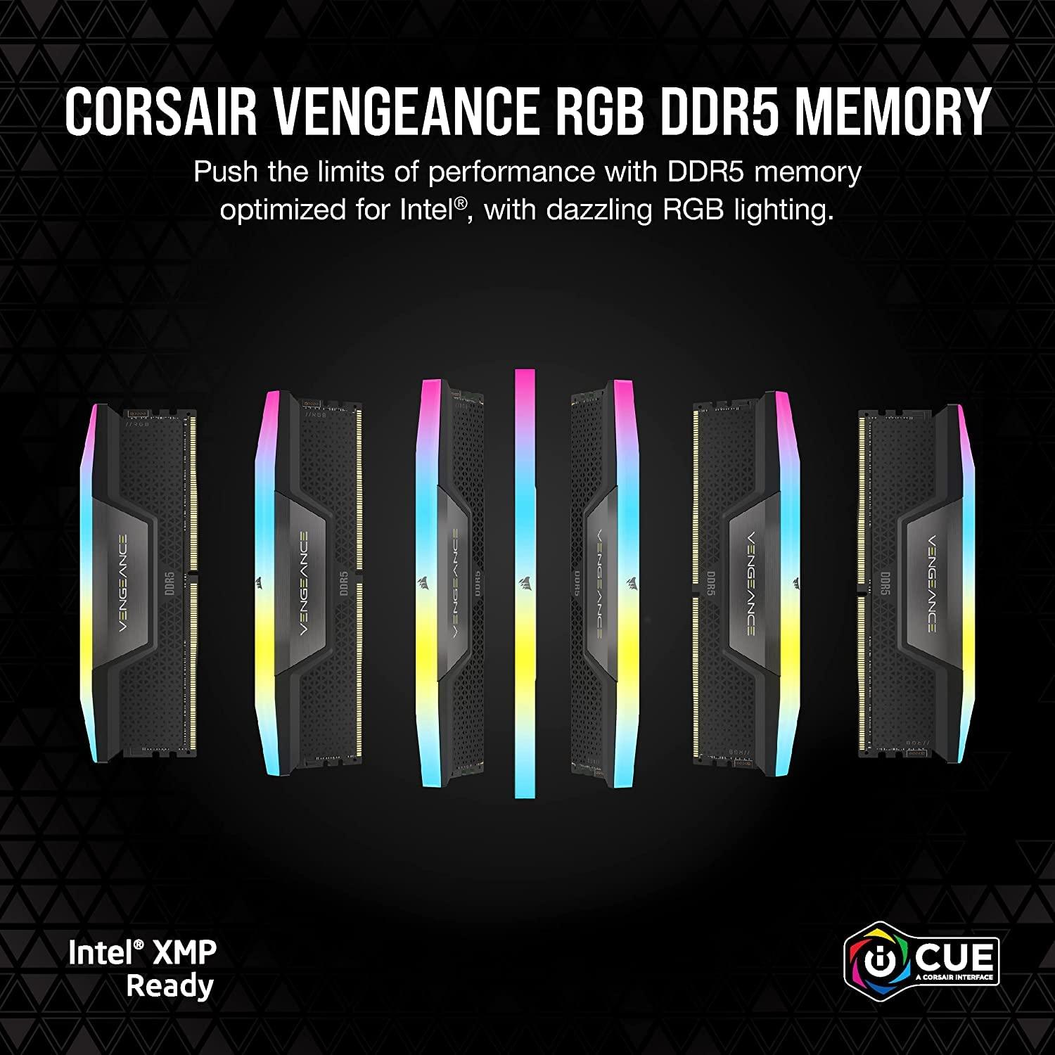 Corsair CORSAIR VENGEANCE RGB DDR5 RAM 32GB (2x16GB) 6800MHz CL40 Intel XMP iCUE Compatible Computer Memory - Black (CMH32GX5M2B6800C40)