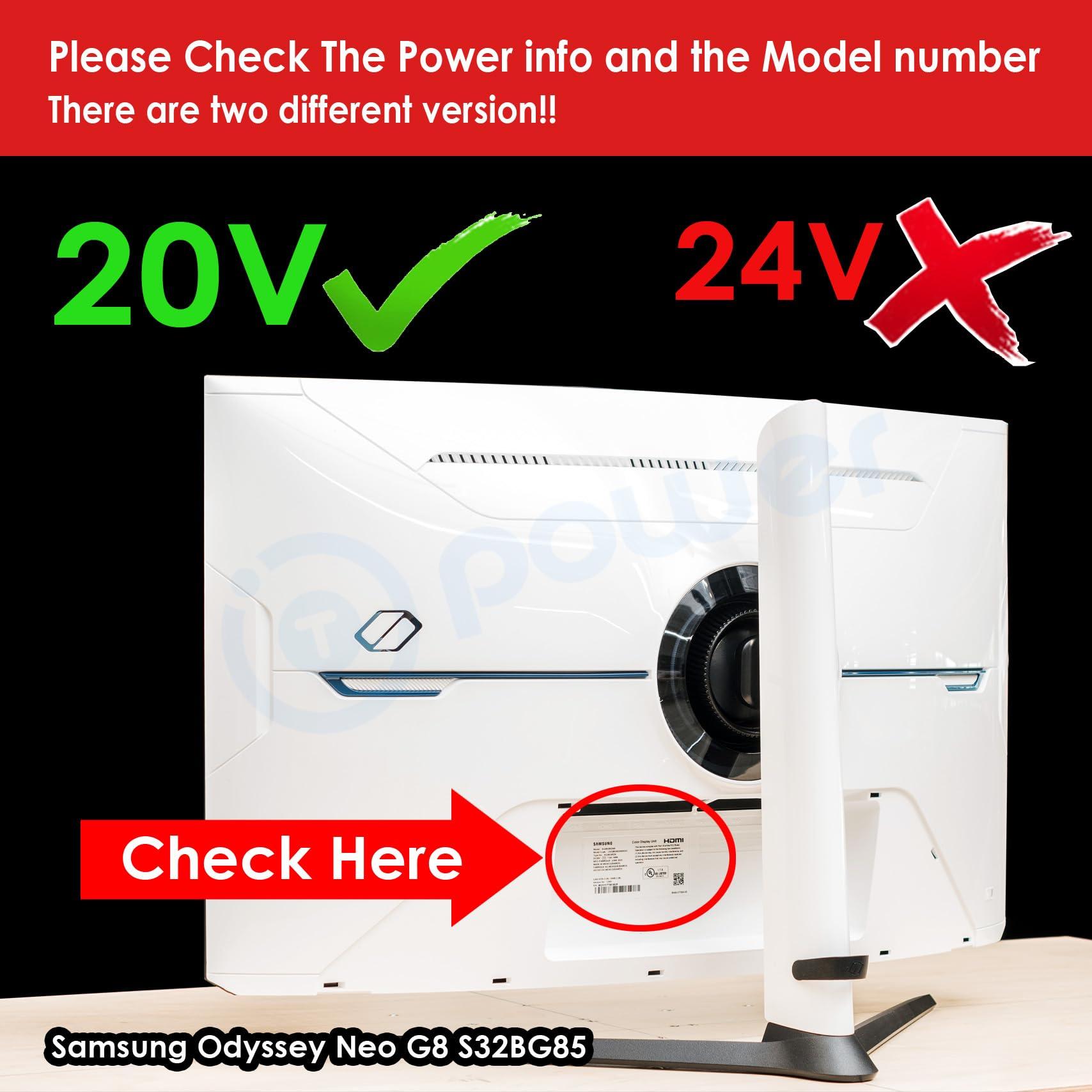 T POWER T POWER 20V Charger for 32" Samsung Odyssey Neo G7 G8 4K UHD 240Hz 1ms G-Sync 32" Curved Gaming Monitor S32BG85 S32BG852NN LS32BG852NNXGO Ac Dc Adapter Power Supply Cord