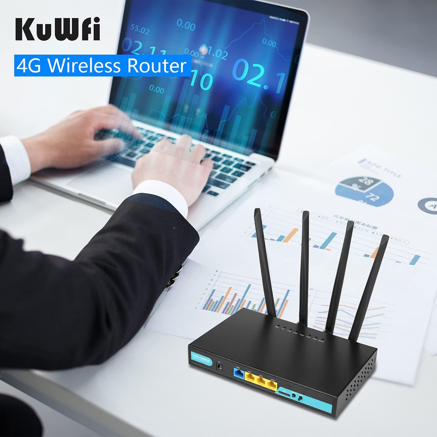 KuWFi KuWFi 4G LTE Router with SIM Card Slot, Unlocked 4G WiFi Router with External Antennas, Industrial Wireless CPE Internet Routers for Home/Office, Work with AT&T and T-Mobile