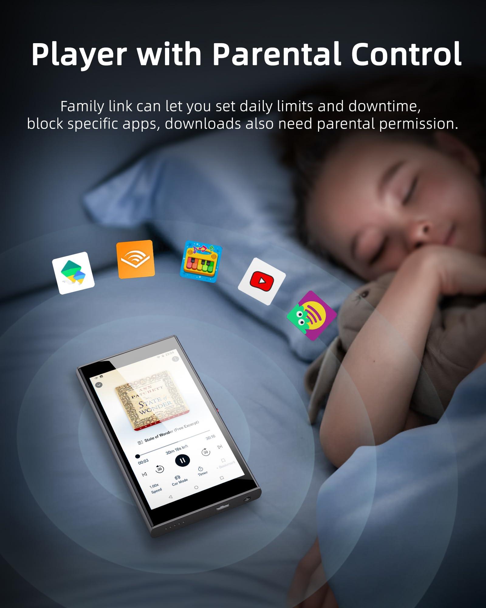 PECSU MP3 Player for Kids with Parental Controls,YouTube Kids,Spotify Kids,Piano Kids,Amazon Music,Audible,APP Store,5\" HD IPS Music Player Up to 1TB with Leather case