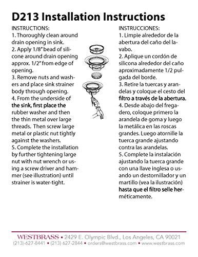 Westbrass Westbrass D213-01 3-1/2" Wing Nut Twist Style Large Kitchen Sink Basket Strainer, Single, Polished Brass