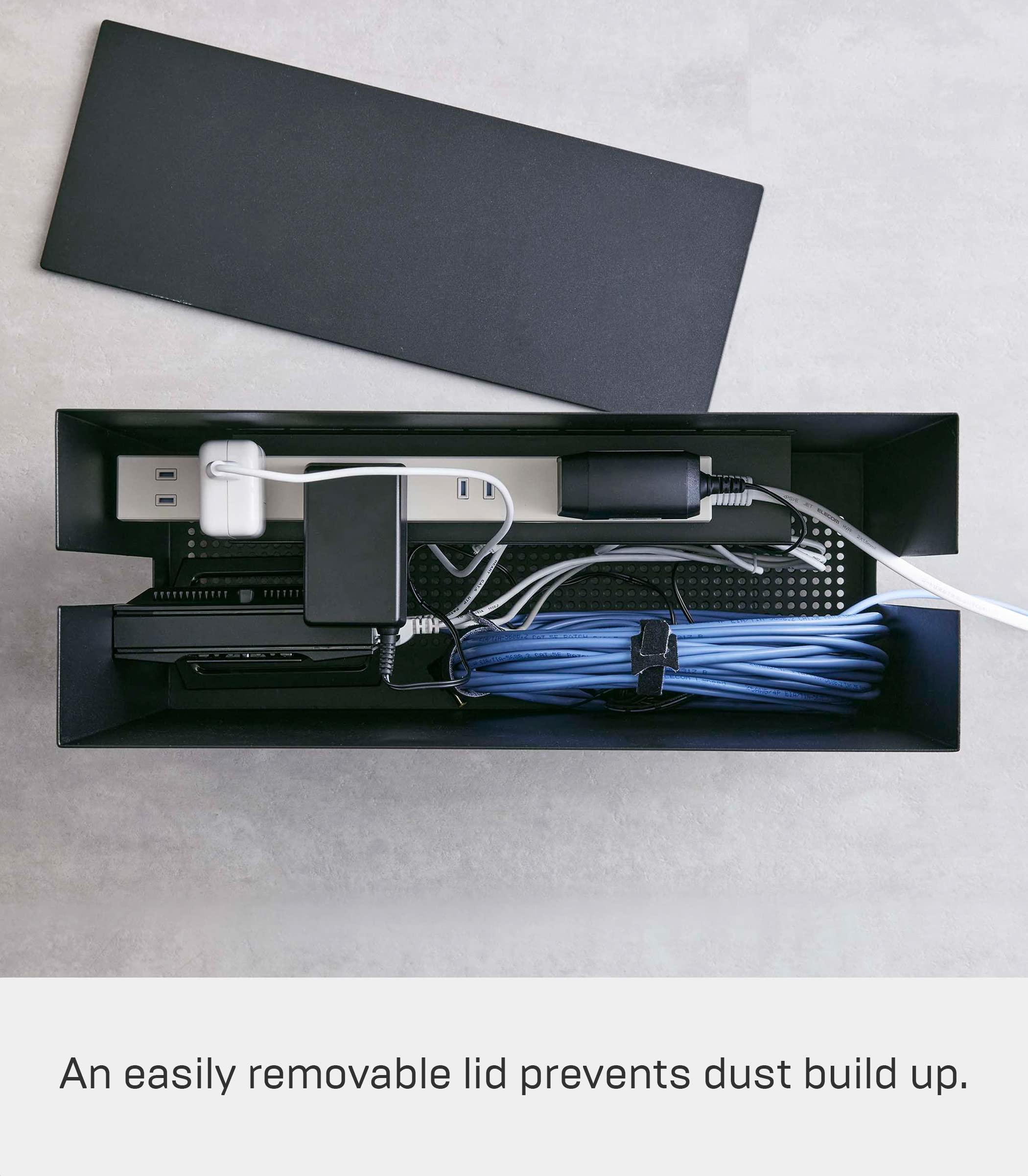 YAMAZAKI Yamazaki Home Rolling Cable Management Cord Power Strip/Surge Protector Storage Organizer for office or Bedroom Steel One Size Black