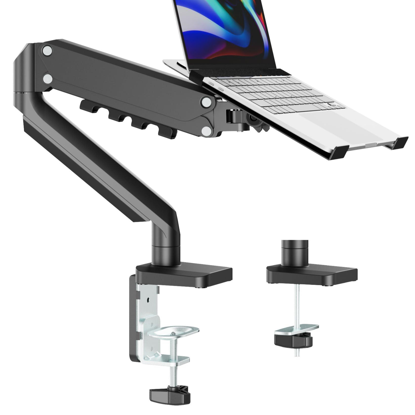 UPGRAVITY UPGRAVITY Laptop Mount, 2-in-1 Gas Spring Laptop Arm for 12\"-17\" Notebook/13-32 Computer Screen, Holds 3.3-17.6lbs, Full Motion Adjustable Laptop Desk Mount with Tray, Clamp-on and Grommet Base